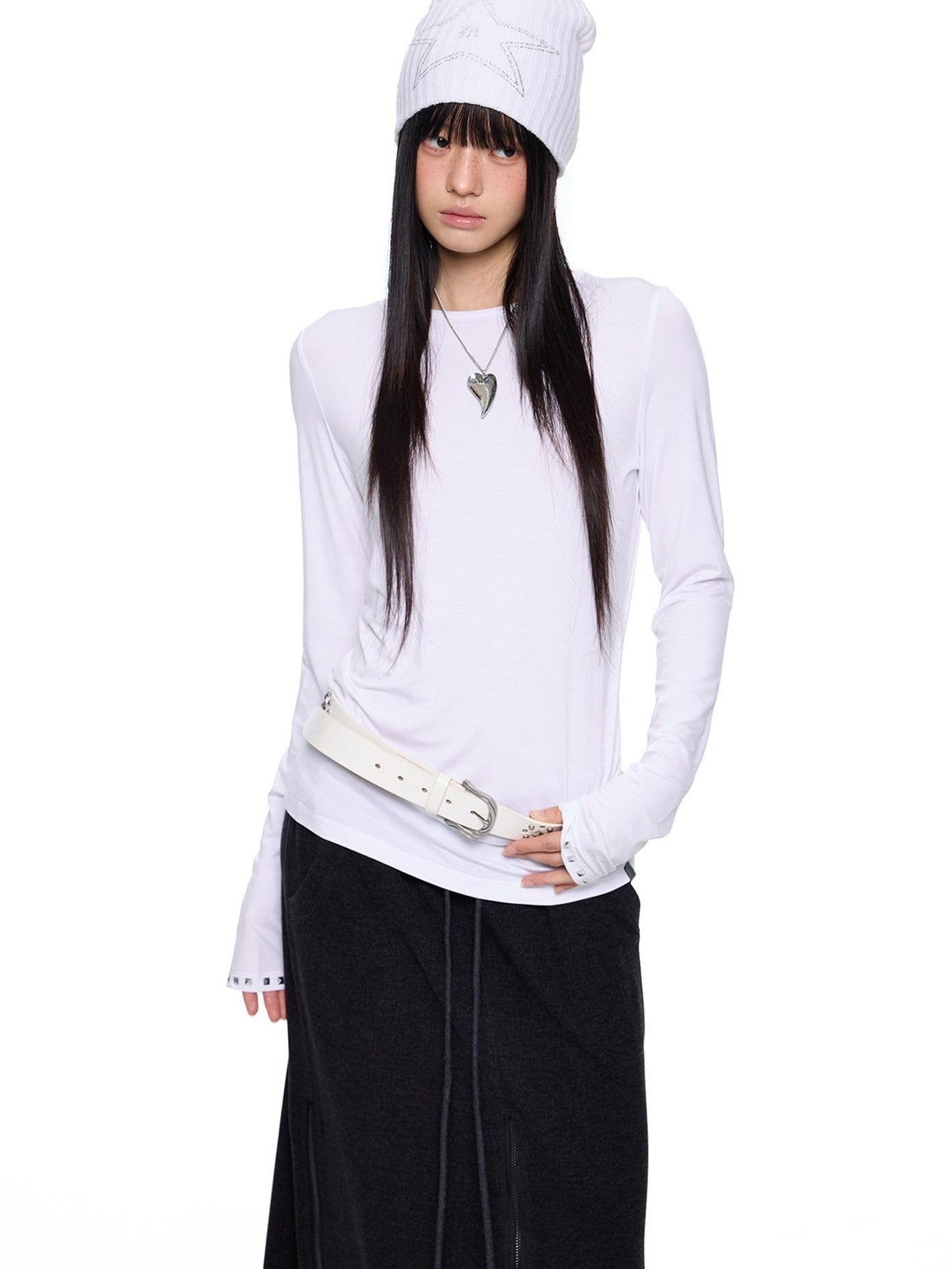 EZEK Studded Printed Slim Fit Crewneck Women's Cotton Stretch Long Sleeve T-shirts