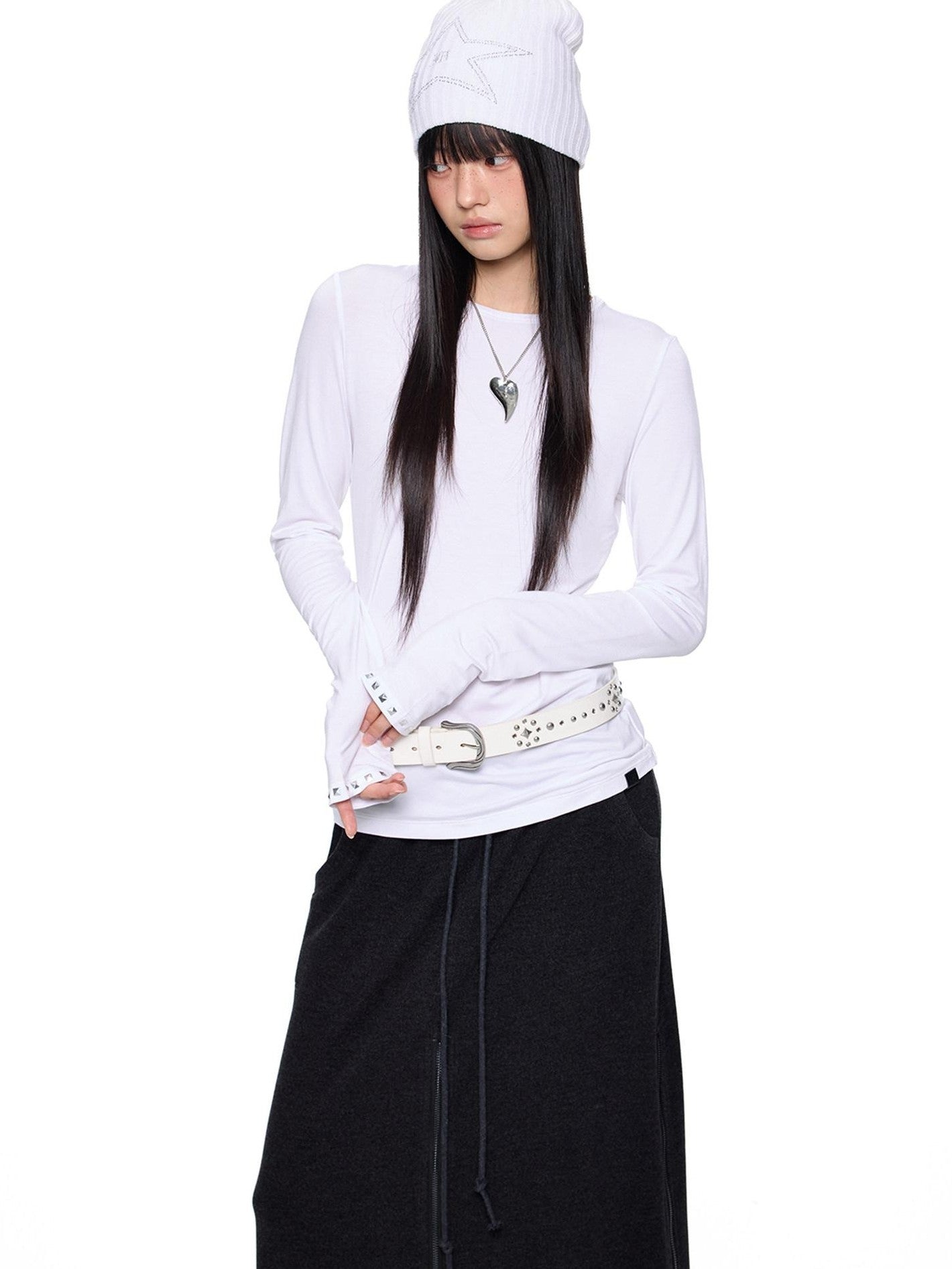 EZEK Studded Printed Slim Fit Crewneck Women's Cotton Stretch Long Sleeve T-shirts