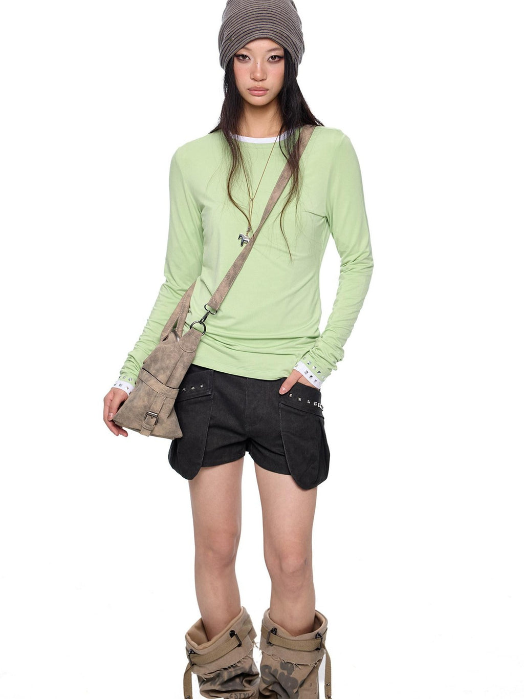 EZEK Studded Printed Slim Fit Crewneck Women's Cotton Stretch Long Sleeve T-shirts