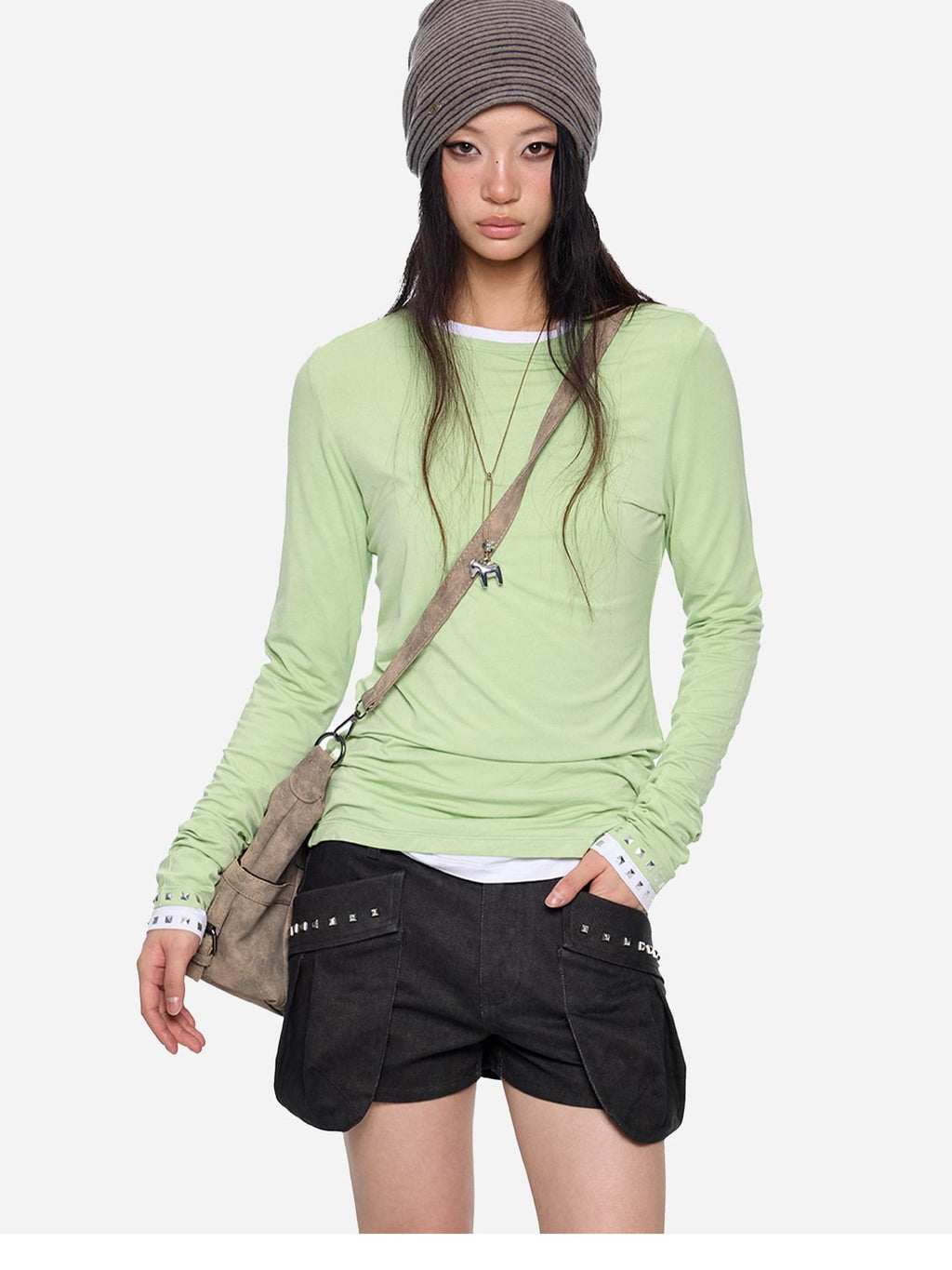 EZEK Studded Printed Slim Fit Crewneck Women's Cotton Stretch Long Sleeve T-shirts
