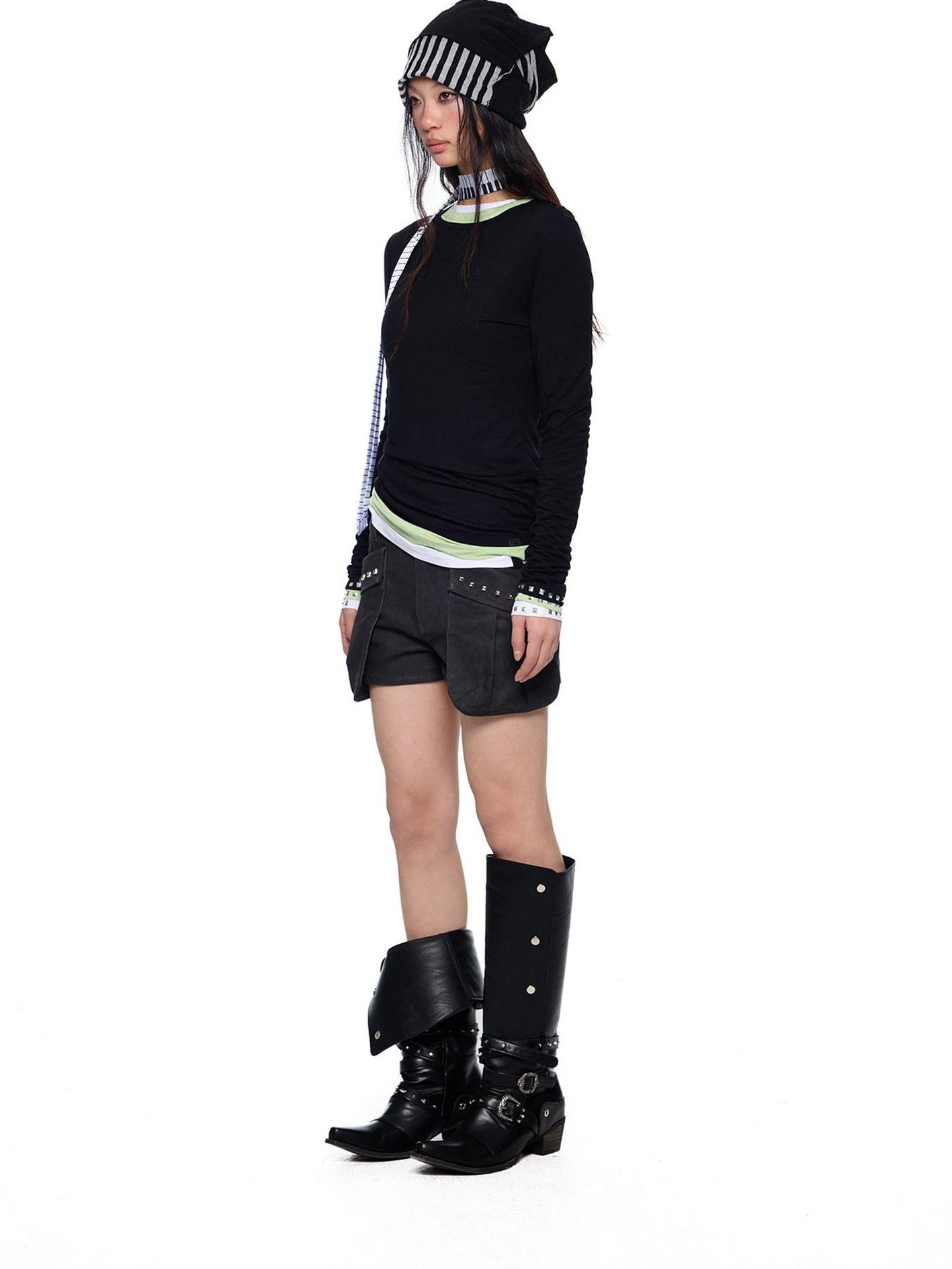 EZEK Studded Printed Slim Fit Crewneck Women's Cotton Stretch Long Sleeve T-shirts