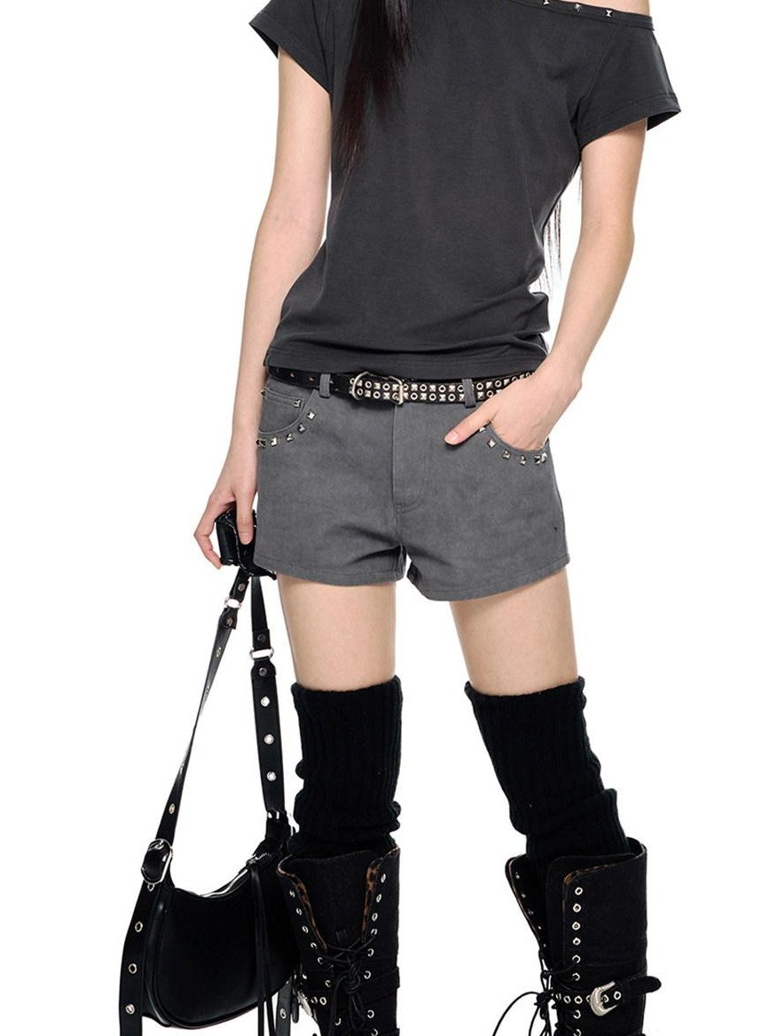EZEK Studded Vintage Low Waist Slim Cargo Women's 100 Percent Cotton Lounge Shorts