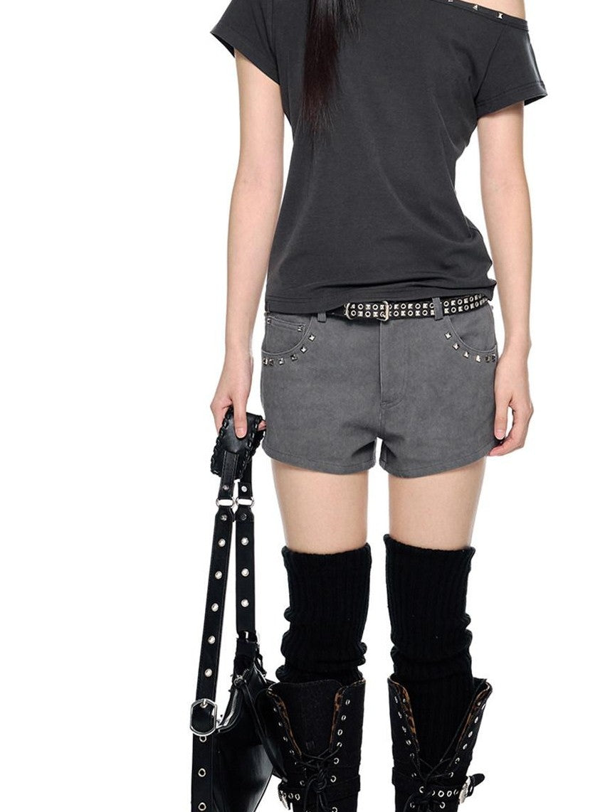 EZEK Studded Vintage Low Waist Slim Cargo Women's 100 Percent Cotton Lounge Shorts