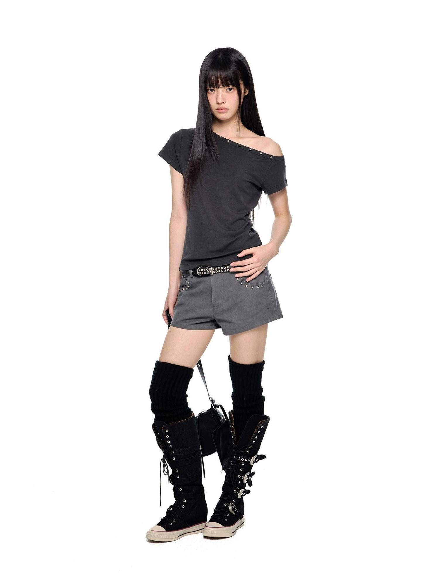 EZEK Studded Vintage Low Waist Slim Cargo Women's 100 Percent Cotton Lounge Shorts