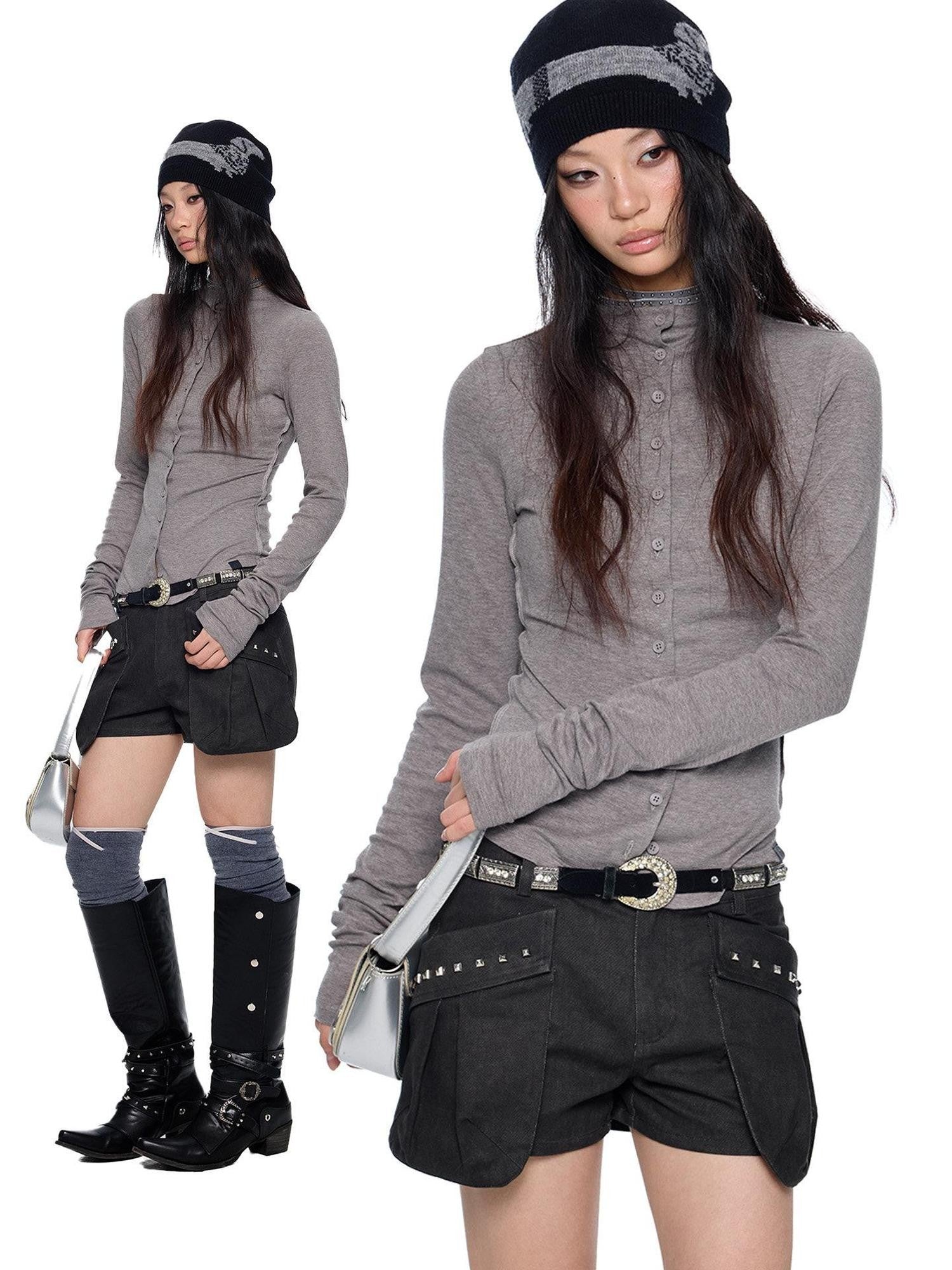 EZEK Thin Pleated Printed Half Turtleneck Women's Viscose Long Sleeve T-shirts