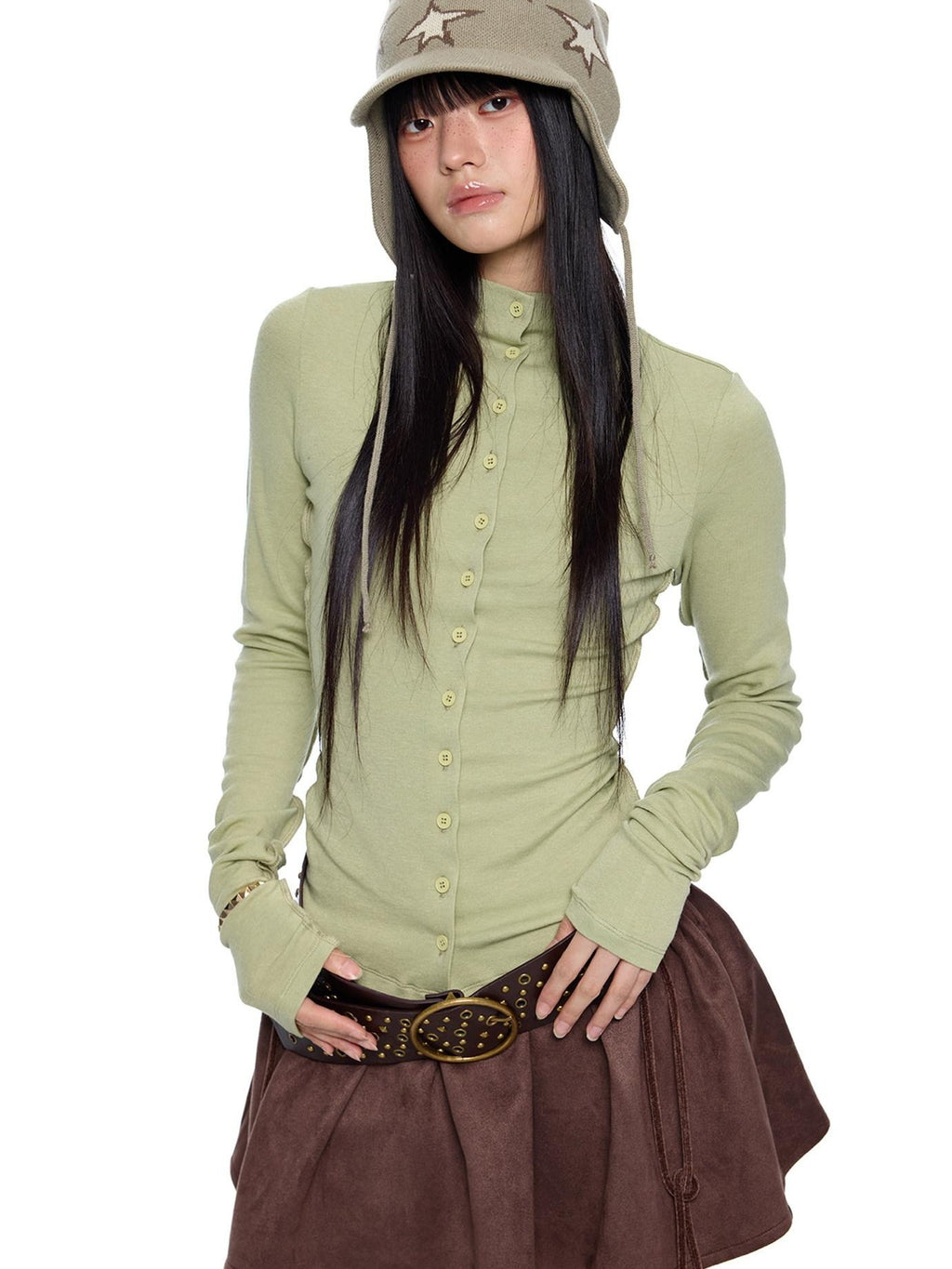 EZEK Thin Pleated Printed Half Turtleneck Women's Viscose Long Sleeve T-shirts