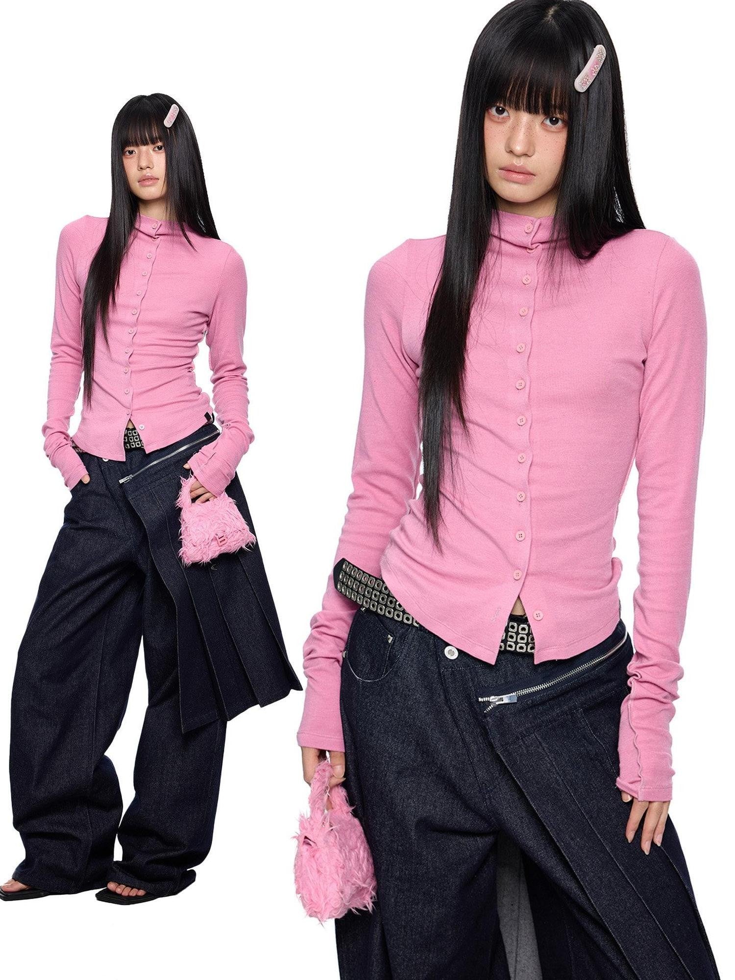 EZEK Thin Pleated Printed Half Turtleneck Women's Viscose Long Sleeve T-shirts