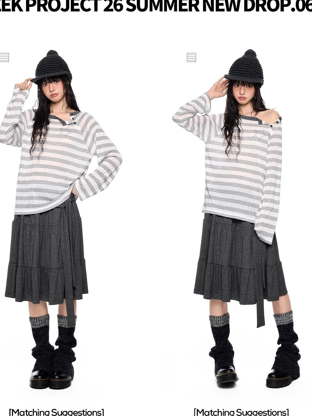 EZEK Tie Patchwork Pleated High Waist A Line Women's Cotton Midi Skirts