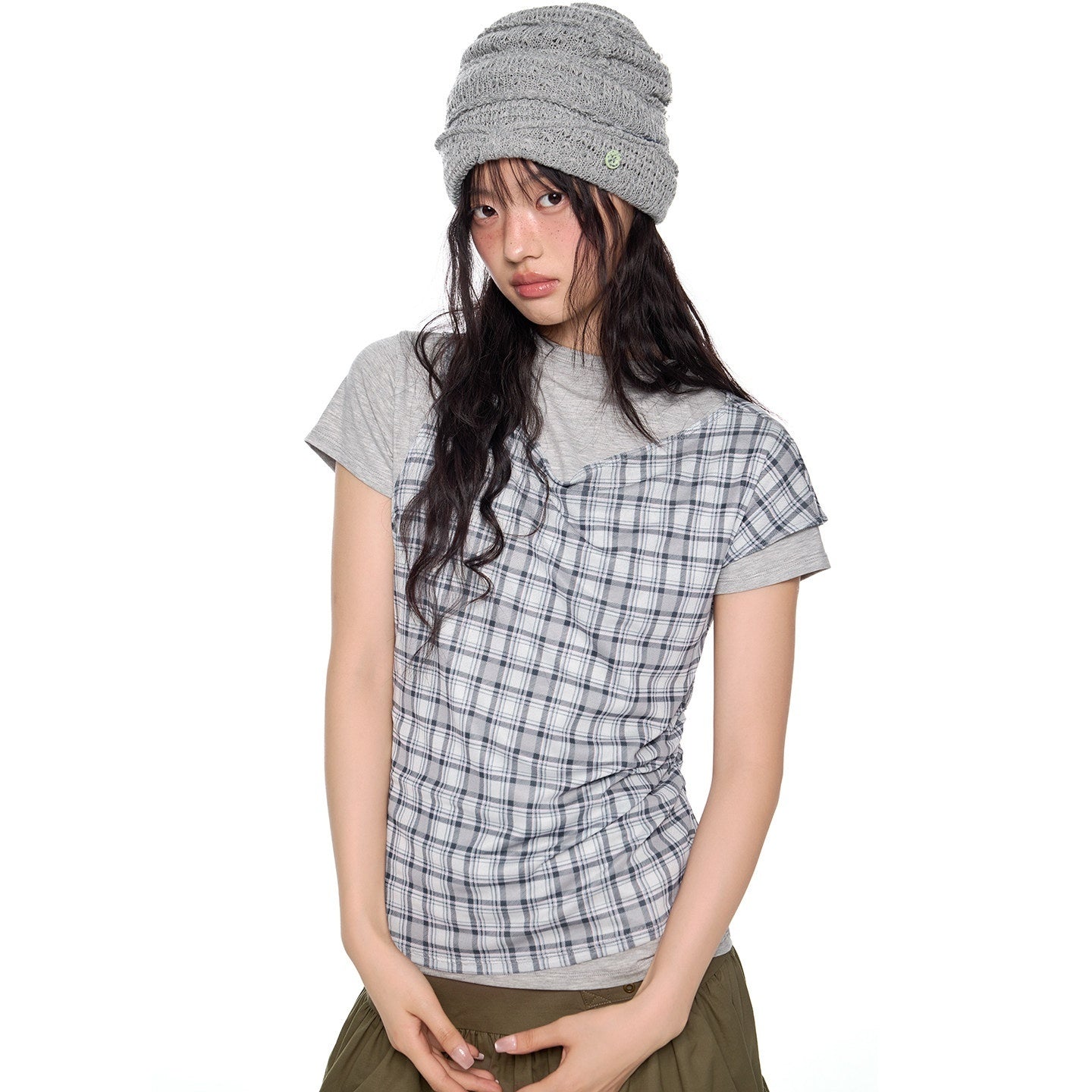 EZEK_Two_Piece_Plaid_Print_Women's_Cotton_Lyocell_Short_Sleeve_T-shirts_1029876074485_MISSTT