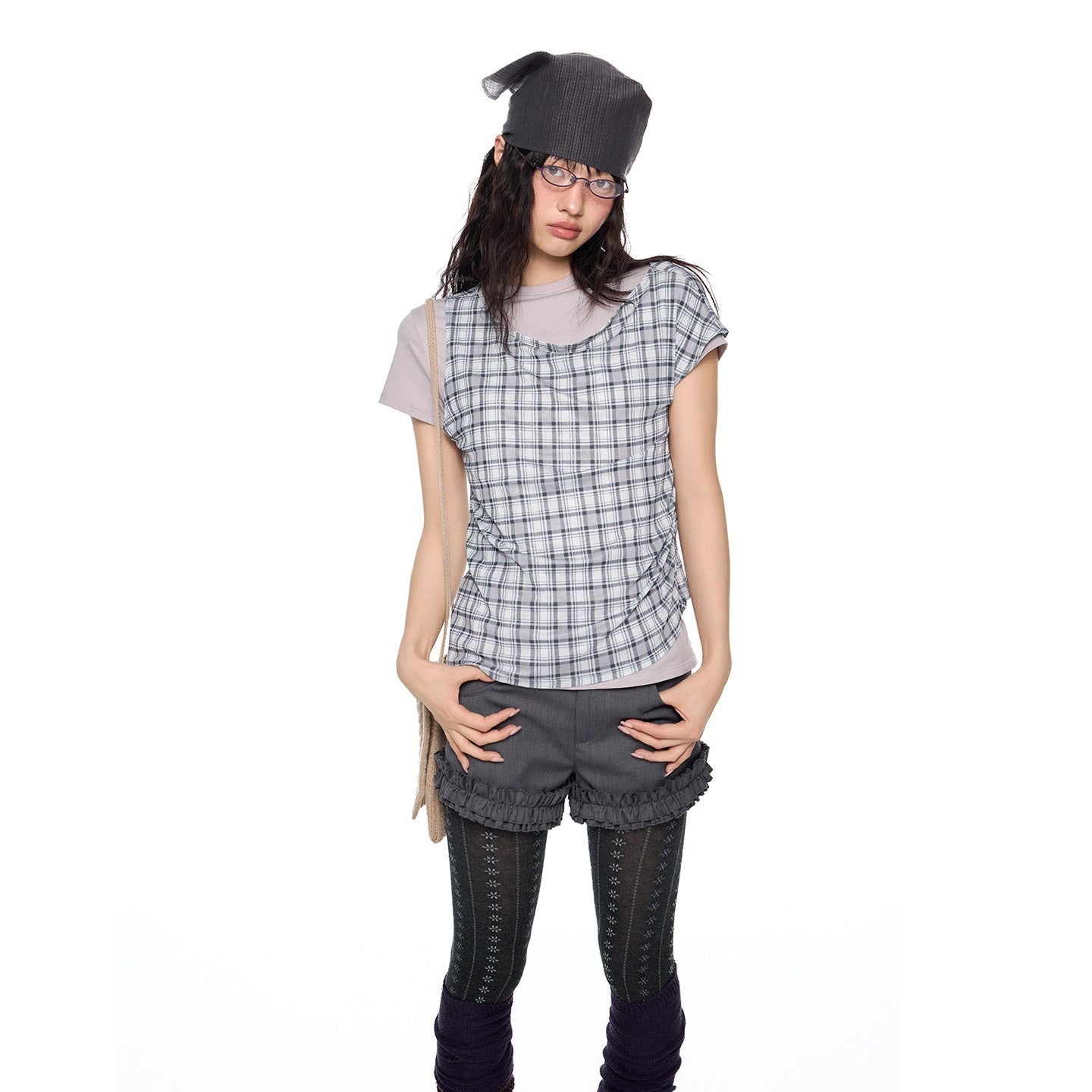EZEK_Two_Piece_Plaid_Print_Women's_Cotton_Lyocell_Short_Sleeve_T-shirts_1029876074485_MISSTT