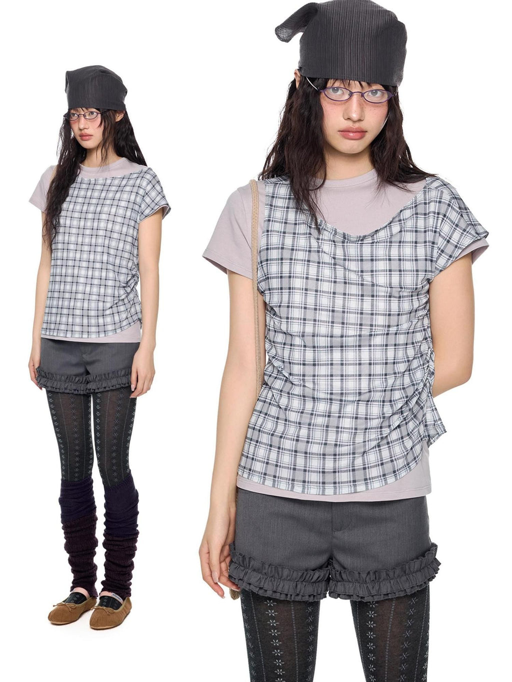 EZEK Two Piece Plaid Print Women's Cotton Lyocell Short Sleeve T-shirts