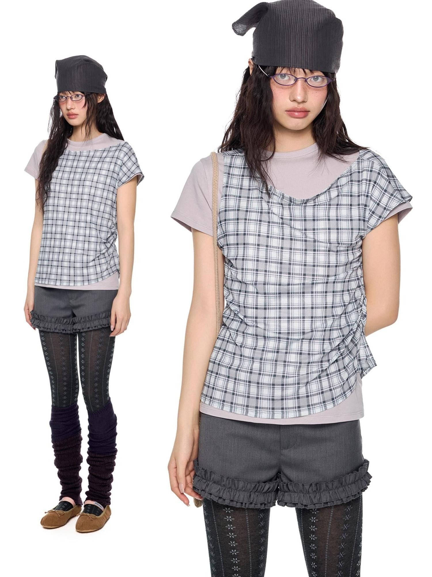 EZEK Two Piece Plaid Print Women's Cotton Lyocell Short Sleeve T-shirts
