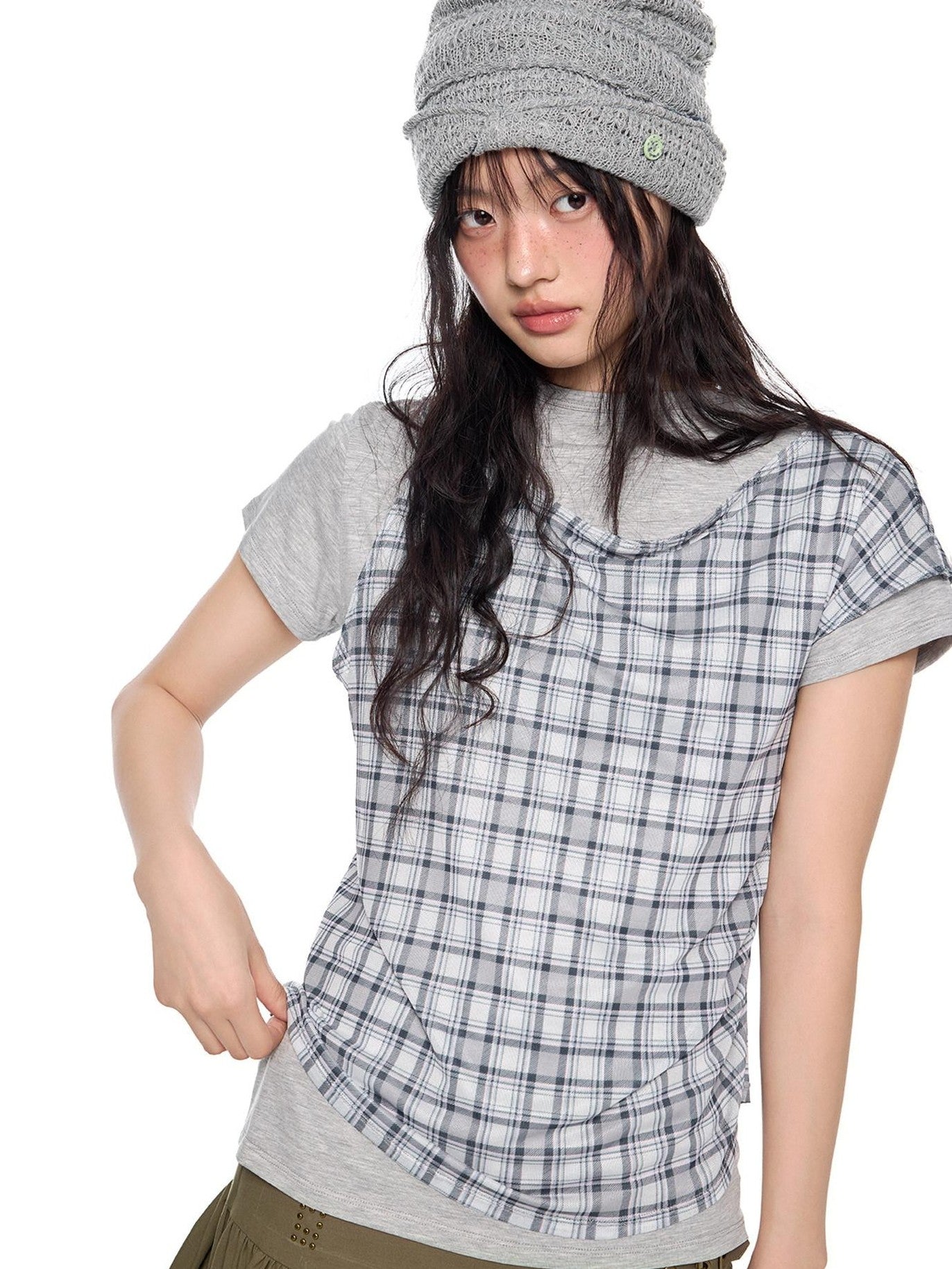 EZEK Two Piece Plaid Print Women's Cotton Lyocell Short Sleeve T-shirts