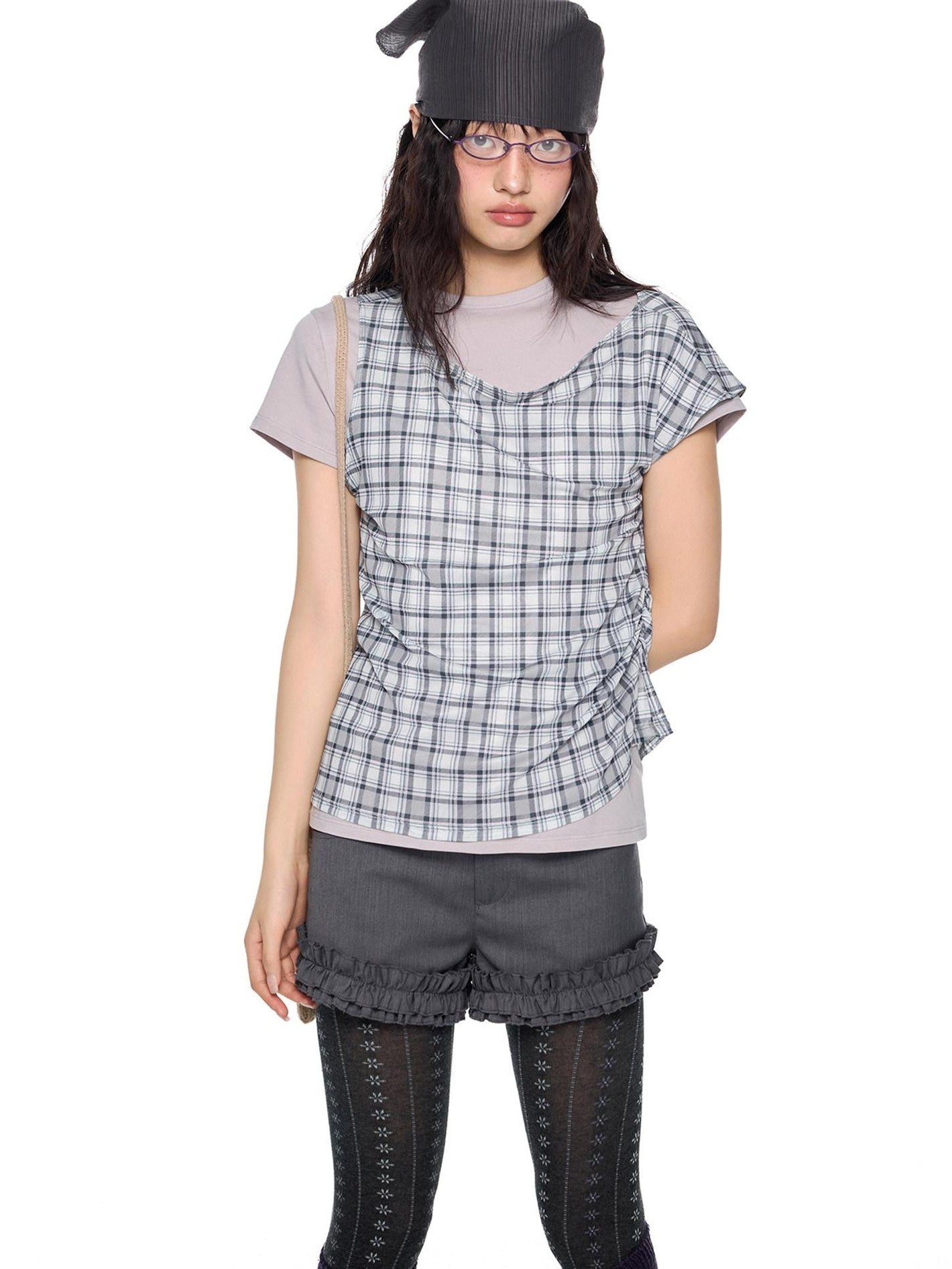 EZEK Two Piece Plaid Print Women's Cotton Lyocell Short Sleeve T-shirts