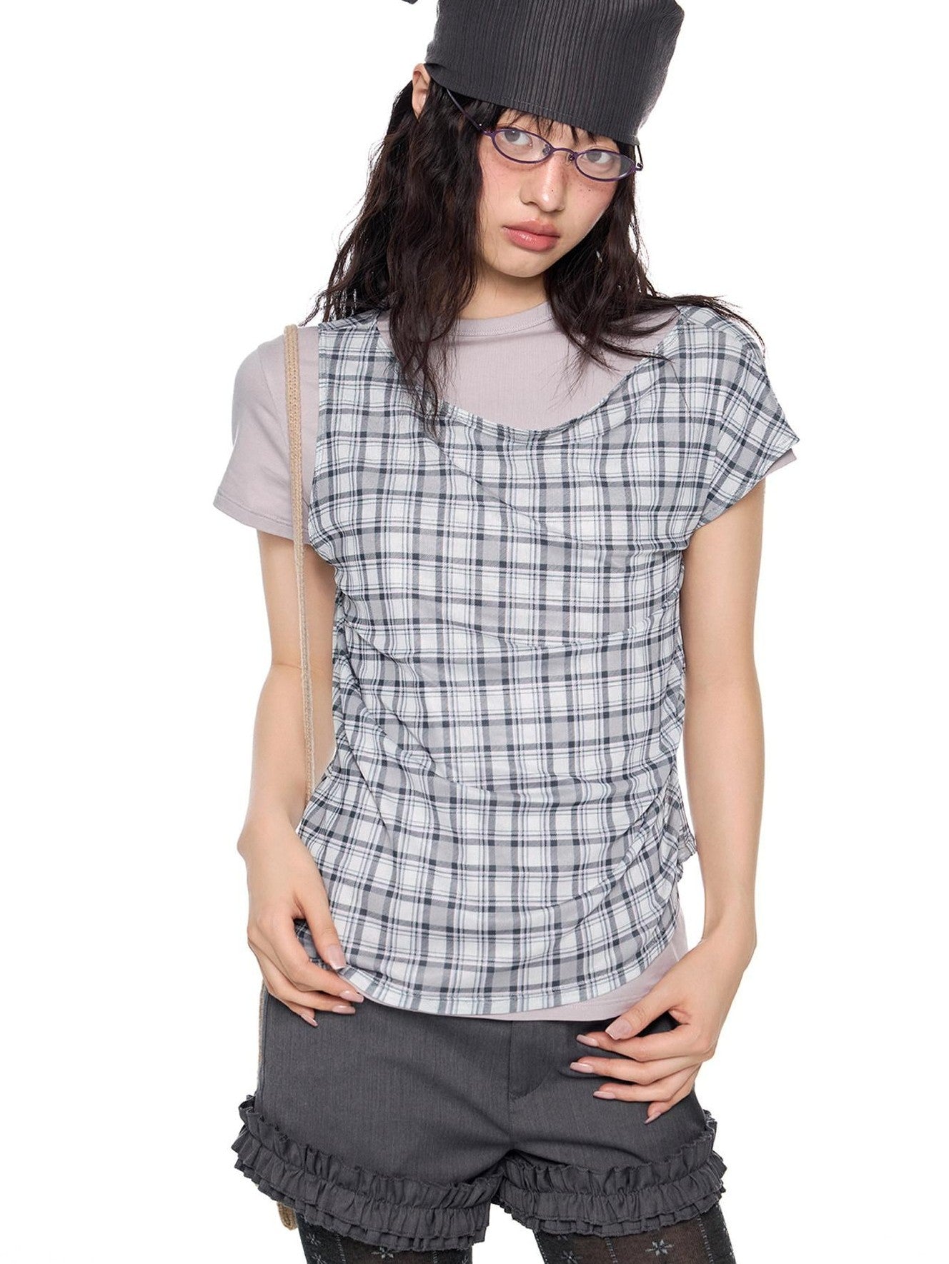 EZEK Two Piece Plaid Print Women's Cotton Lyocell Short Sleeve T-shirts
