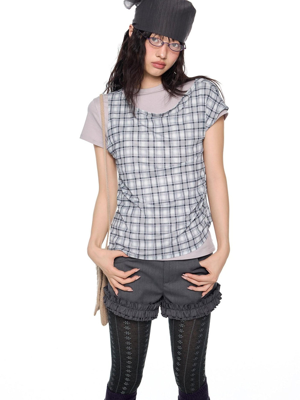 EZEK Two Piece Plaid Print Women's Cotton Lyocell Short Sleeve T-shirts