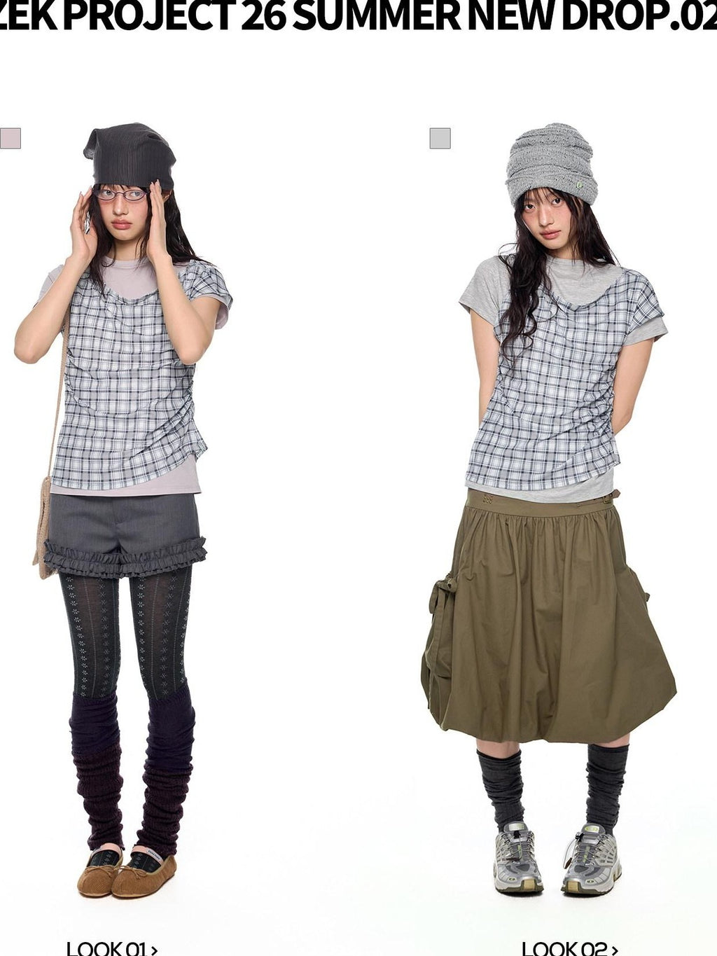 EZEK Two Piece Plaid Print Women's Cotton Lyocell Short Sleeve T-shirts
