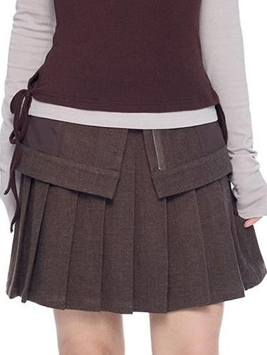 EZEK Vintage Academy Pocketed Mid Waist Women's Polyester Blend Pleated Skirts