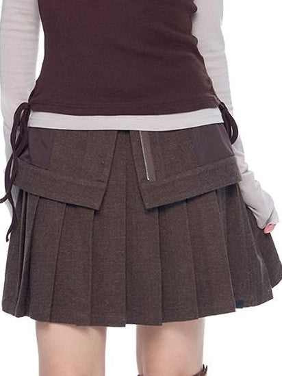 EZEK Vintage Academy Pocketed Mid Waist Women's Polyester Blend Pleated Skirts