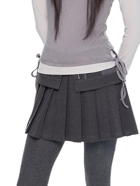 EZEK Vintage Academy Pocketed Mid Waist Women's Polyester Blend Pleated Skirts