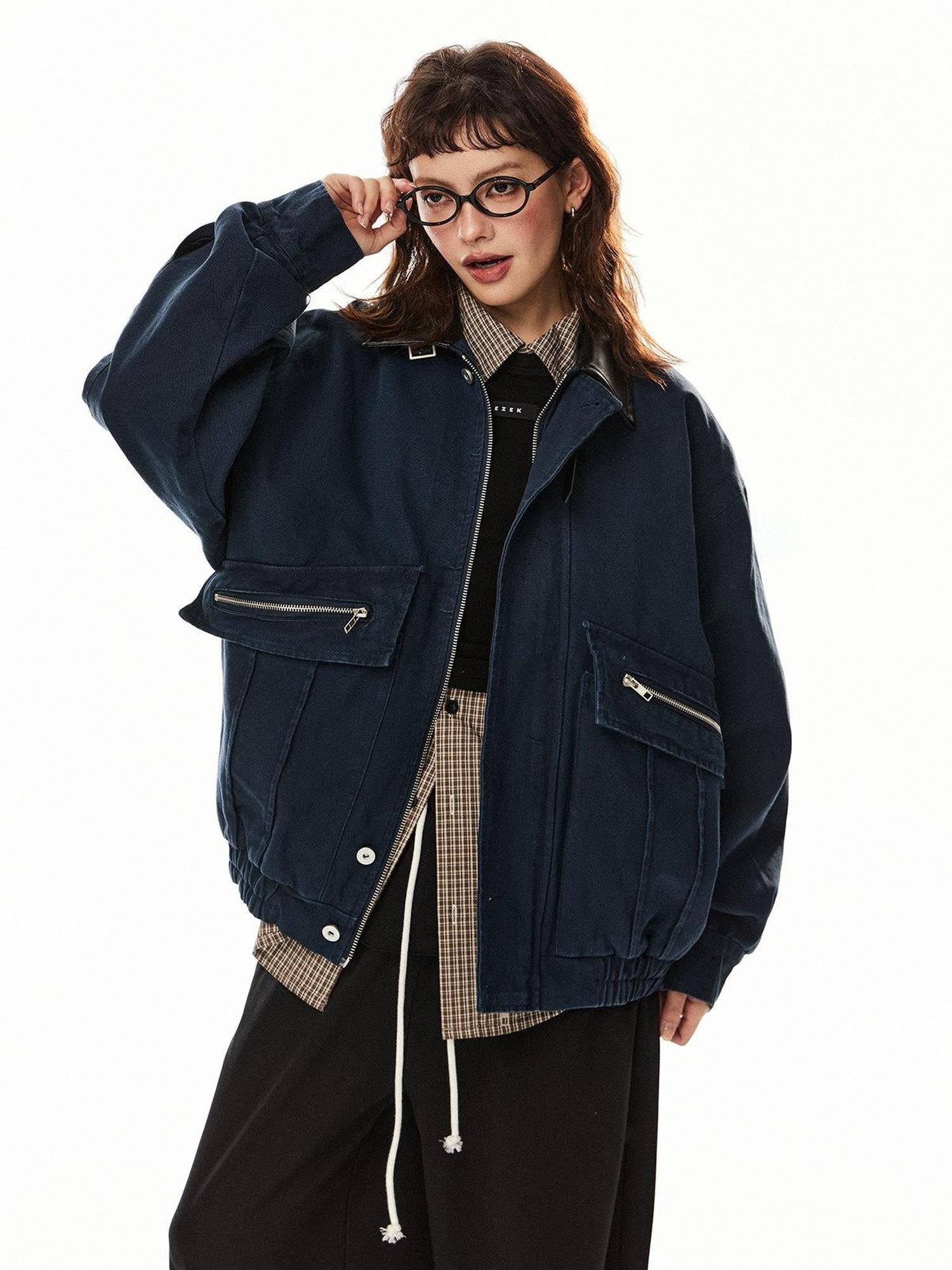 EZEK Vintage Barn Large Pocket Zip Collar Women's Cotton Utility Jackets