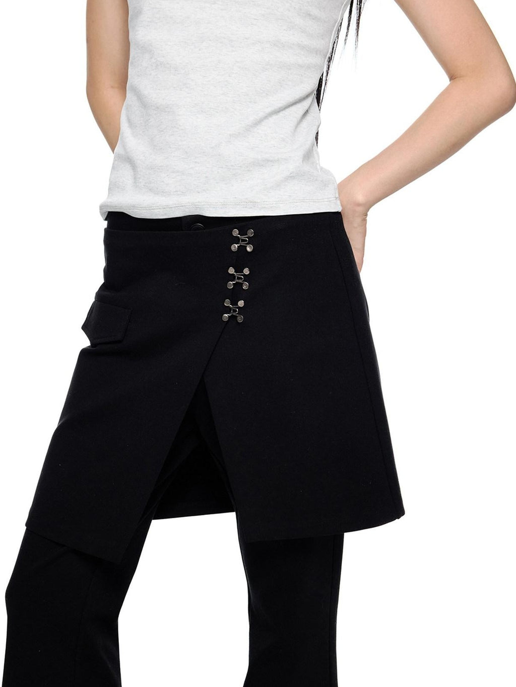 EZEK Vintage Deconstructed Layered Pocket Women's Cotton Blend Skinny Pants