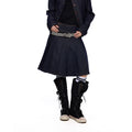 EZEK_Vintage_Doll_Collar_Washed_Denim_Pleated_Aline_Women's_Matching_Skirt_Sets_1014636055186_MISSTT