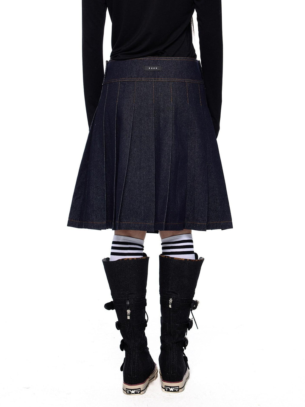 EZEK Vintage Doll Collar Washed Denim Pleated Aline Women's Matching Skirt Sets