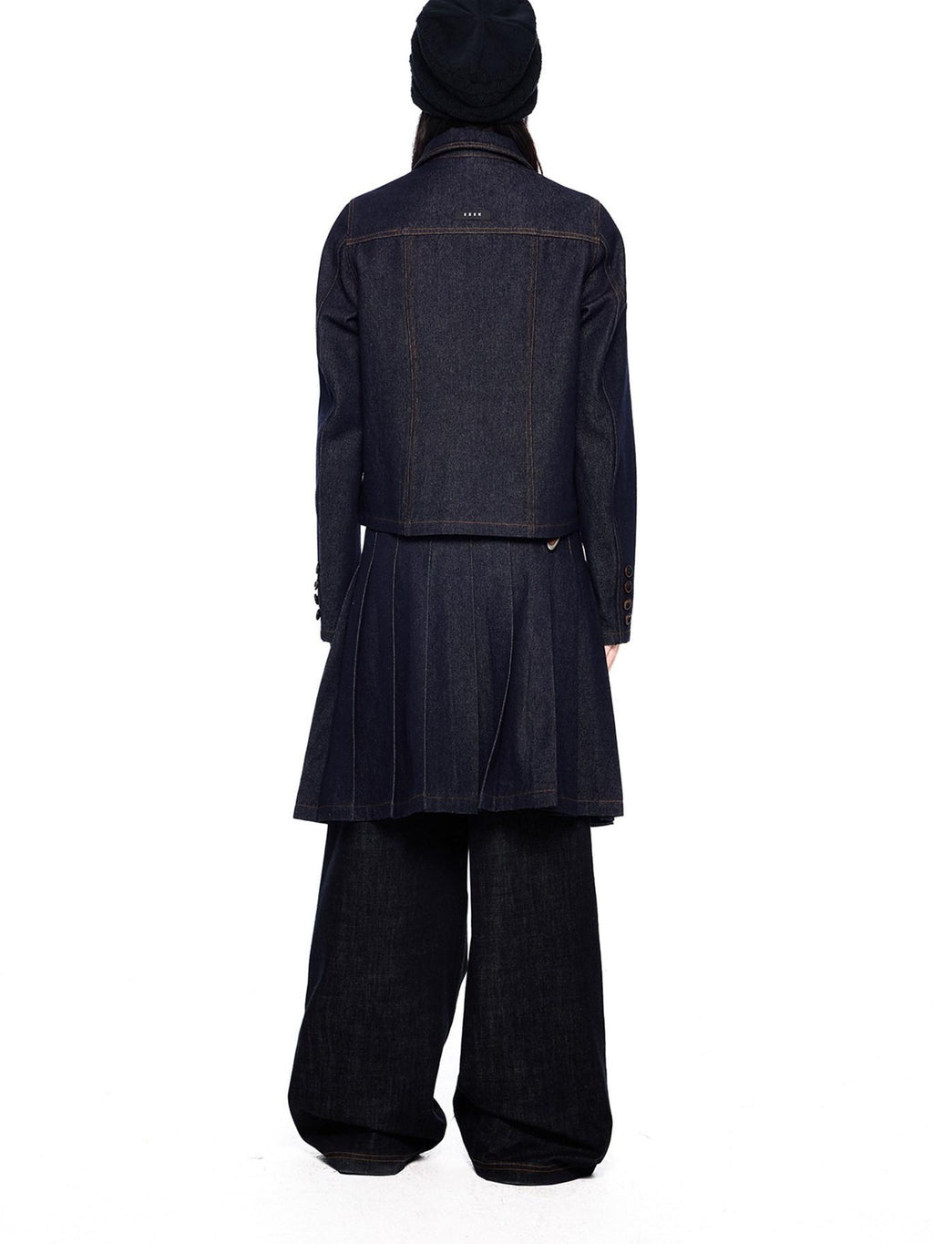 EZEK Vintage Doll Collar Washed Denim Pleated Aline Women's Matching Skirt Sets