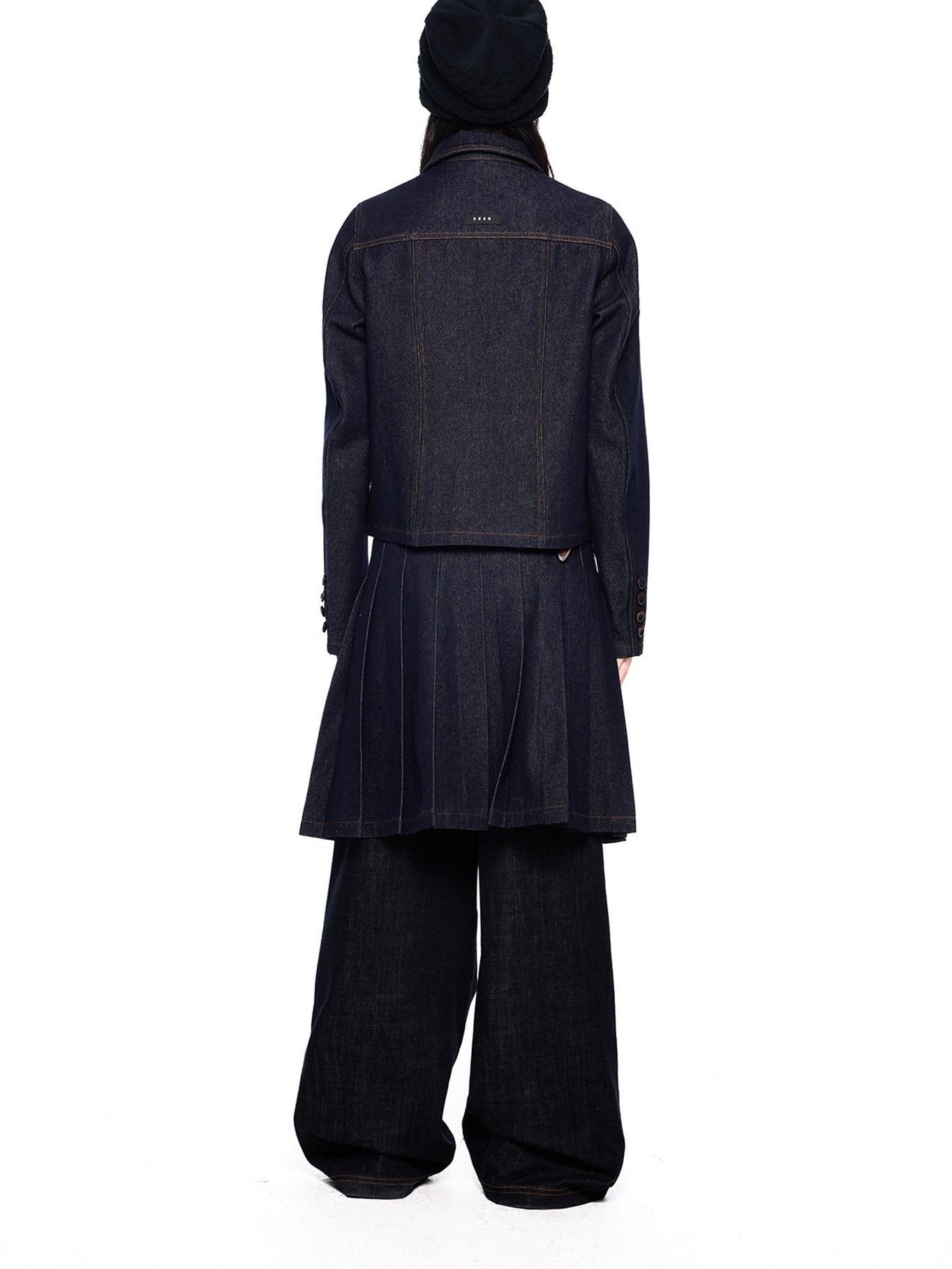 EZEK Vintage Doll Collar Washed Denim Pleated Aline Women's Matching Skirt Sets