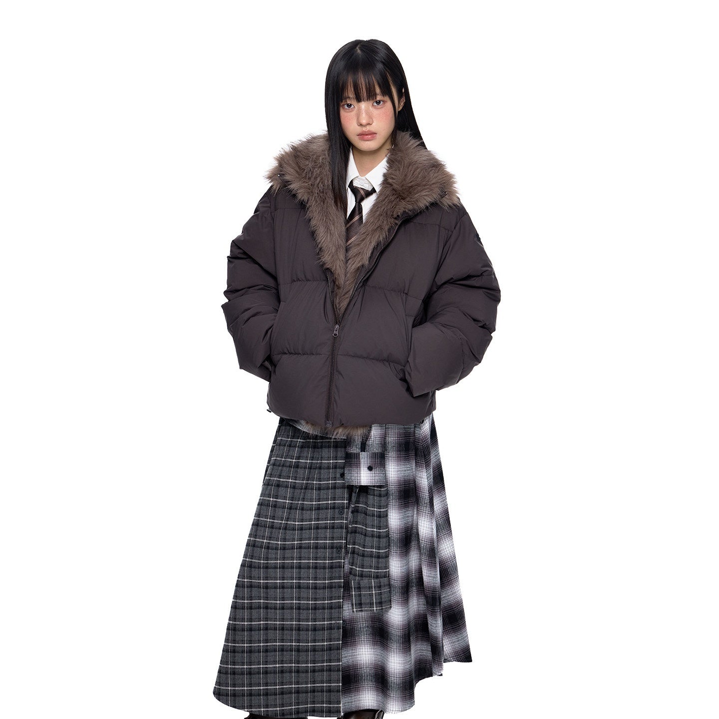 EZEK_Vintage_Fur_Collar_Zipper_Pocket_Stand_Collar_Women's_90_White_Duck_Down_Jackets_981100994740_MISSTT
