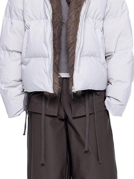 EZEK Vintage Fur Collar Zipper Pocket Stand Collar Women's 90 White Duck Down Jackets
