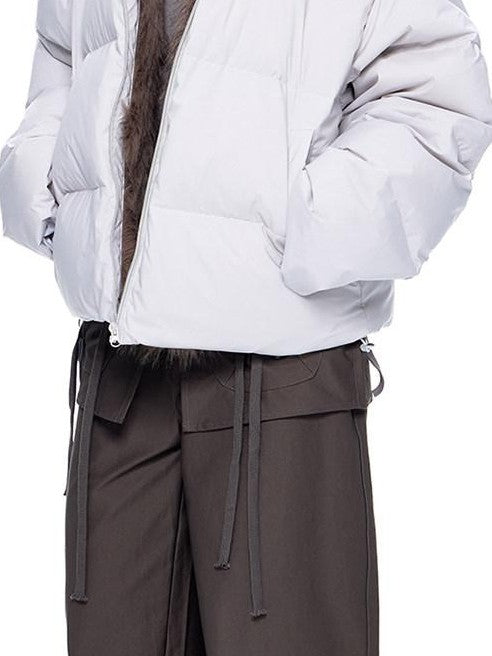 EZEK Vintage Fur Collar Zipper Pocket Stand Collar Women's 90 White Duck Down Jackets