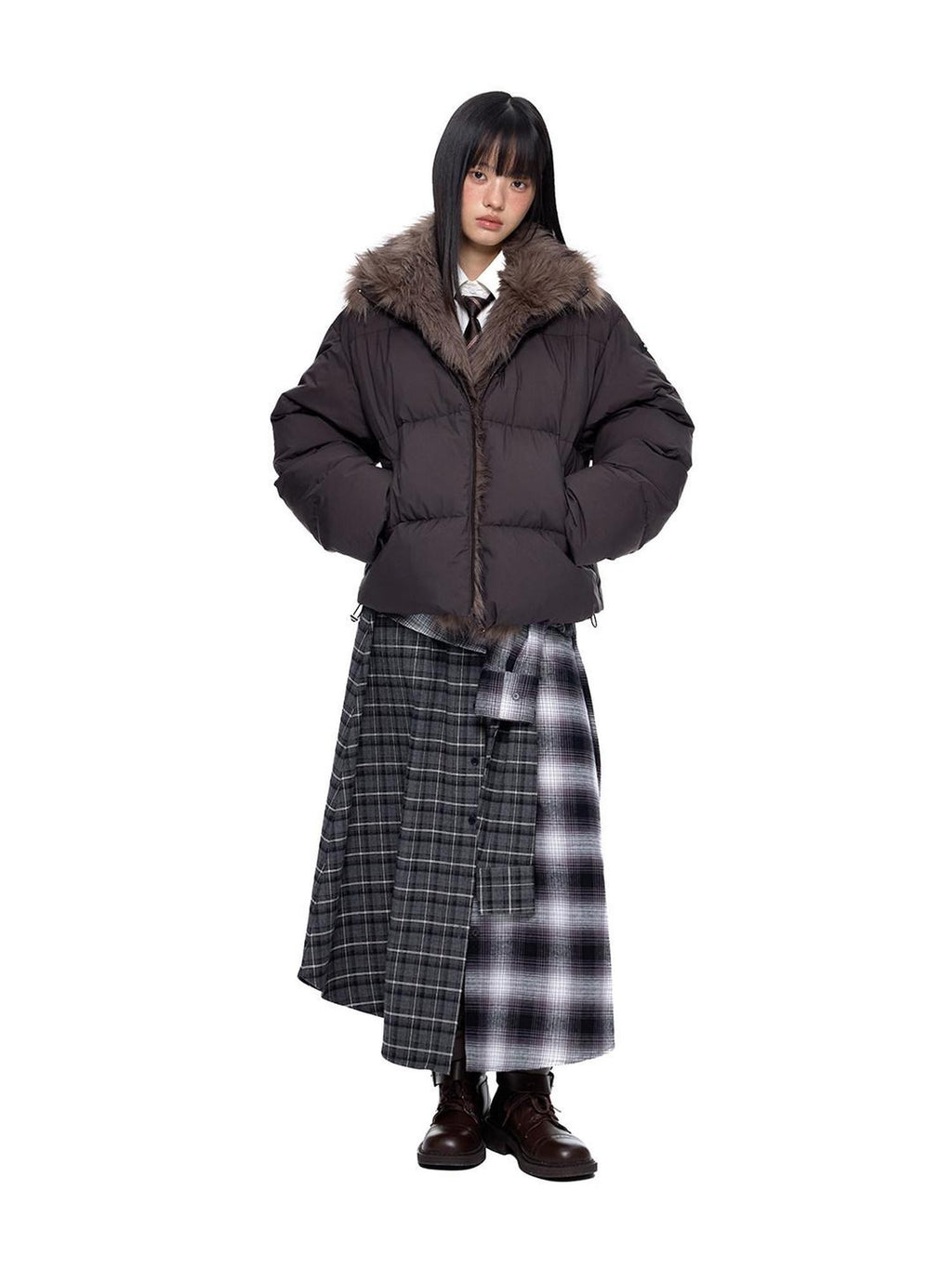 EZEK Vintage Fur Collar Zipper Pocket Stand Collar Women's 90 White Duck Down Jackets