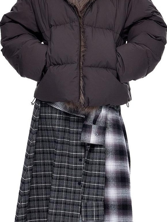 EZEK Vintage Fur Collar Zipper Pocket Stand Collar Women's 90 White Duck Down Jackets