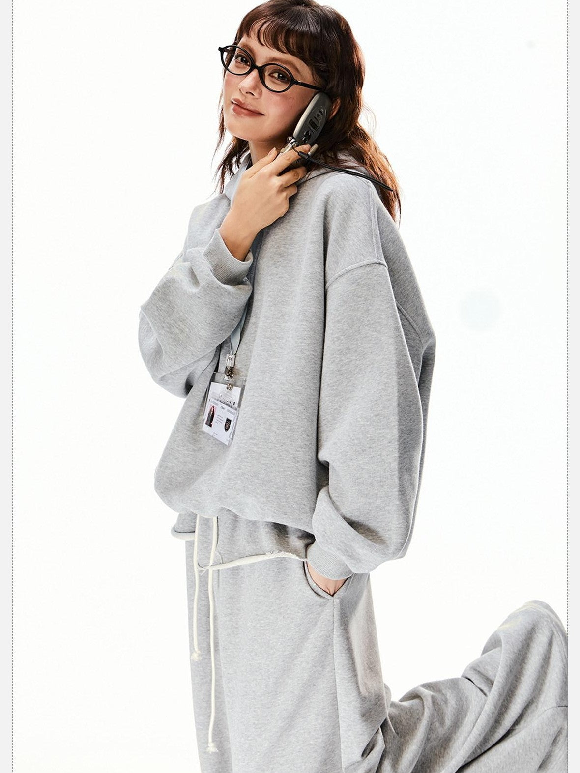 EZEK Vintage Gray Hooded Loose Fit Pocket Women's Cotton Blend Sweatshirts