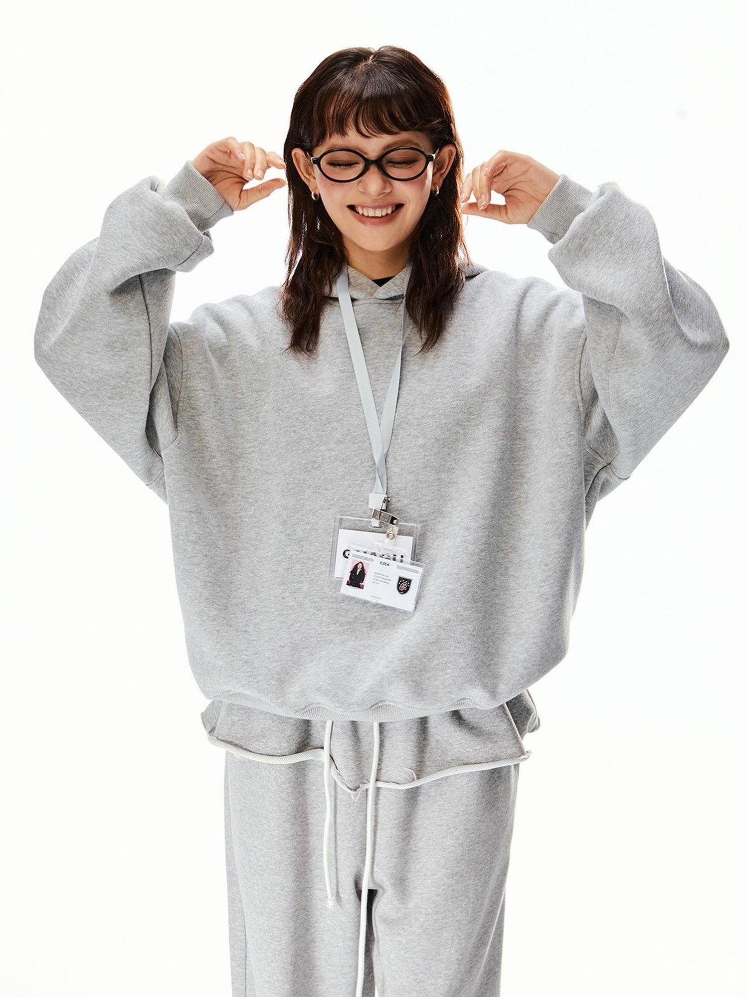 EZEK Vintage Gray Hooded Loose Fit Pocket Women's Cotton Blend Sweatshirts