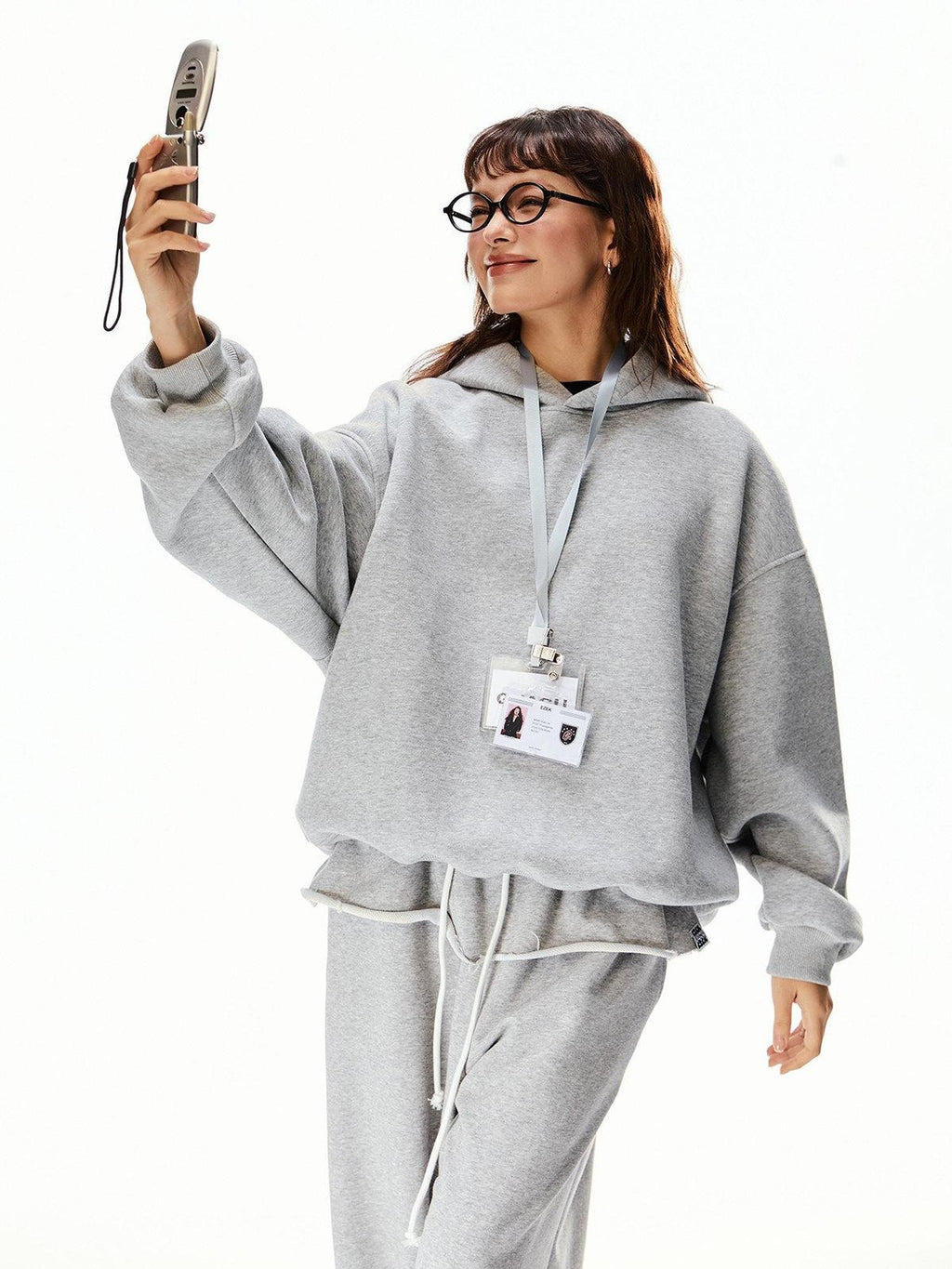 EZEK Vintage Gray Hooded Loose Fit Pocket Women's Cotton Blend Sweatshirts