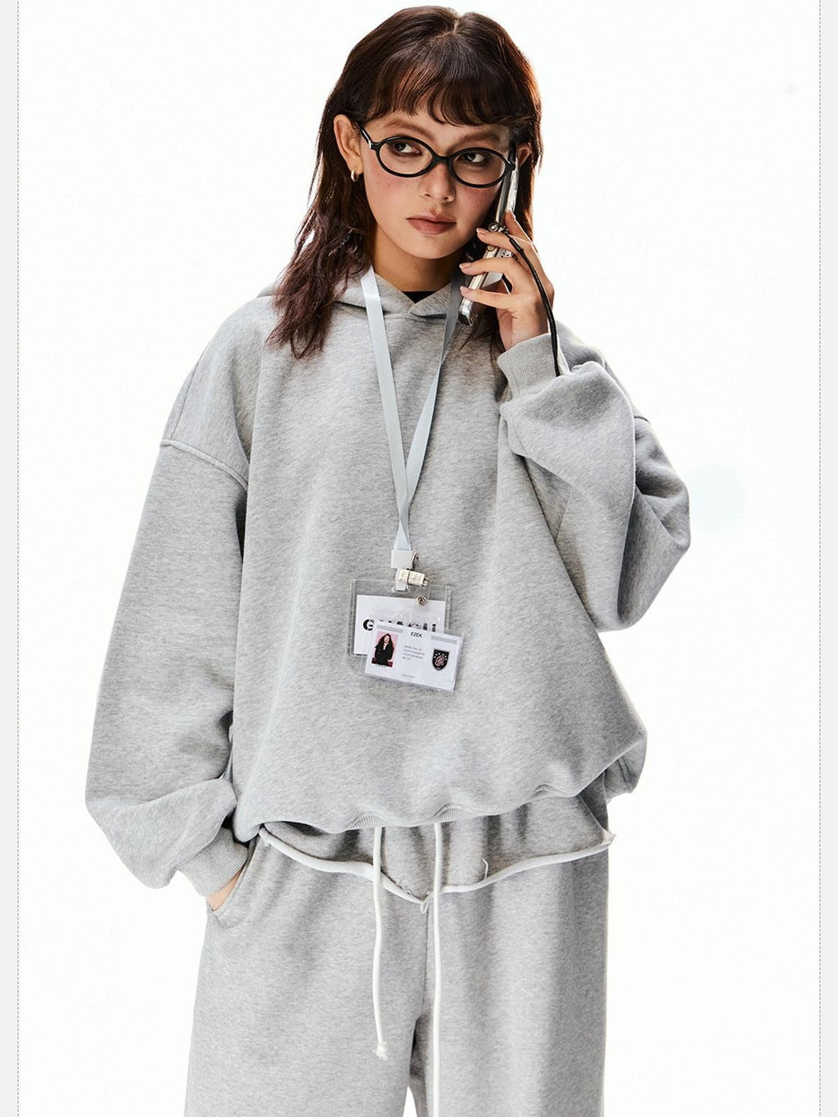 EZEK Vintage Gray Hooded Loose Fit Pocket Women's Cotton Blend Sweatshirts