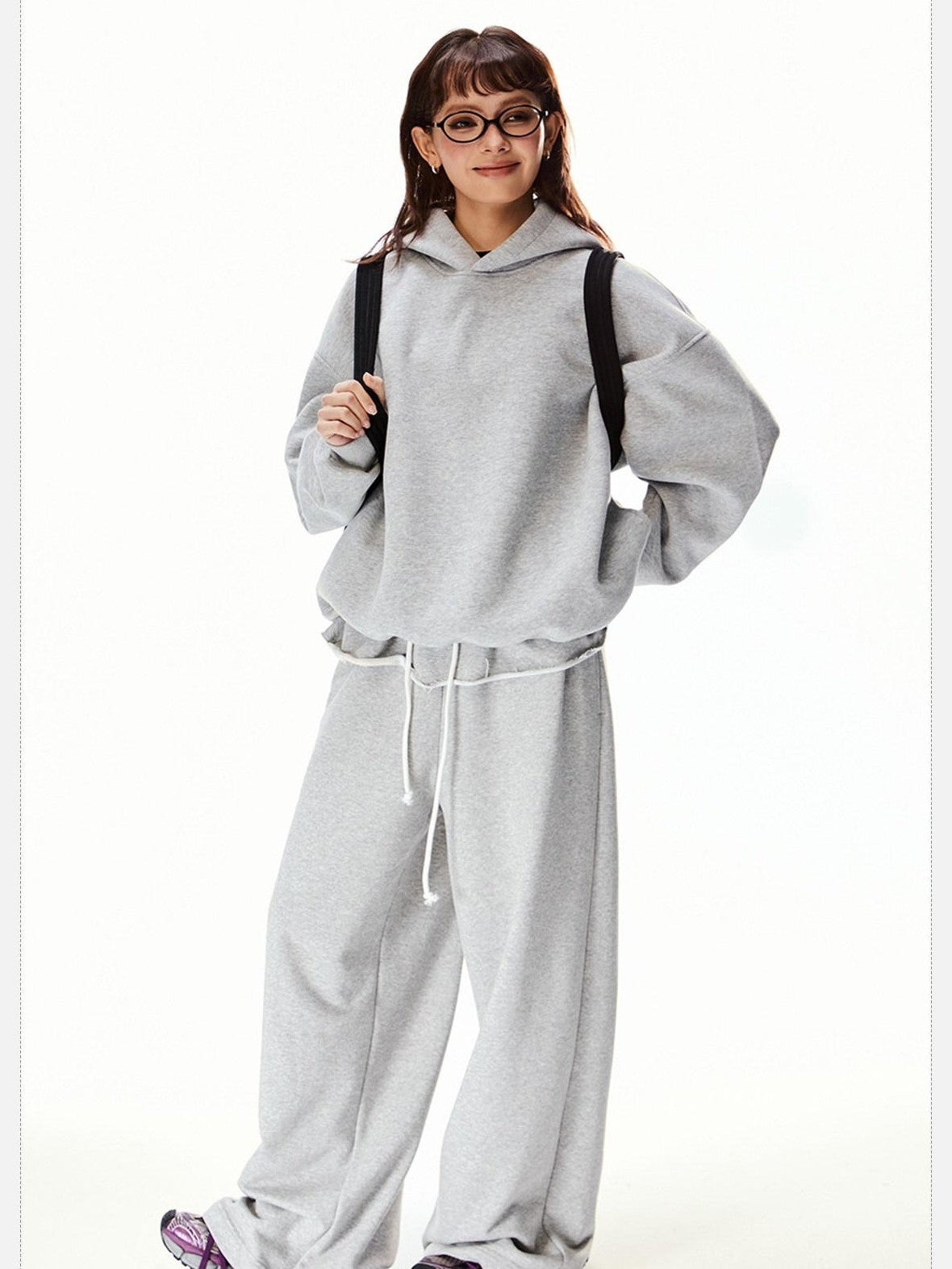 EZEK Vintage Gray Hooded Loose Fit Pocket Women's Cotton Blend Sweatshirts