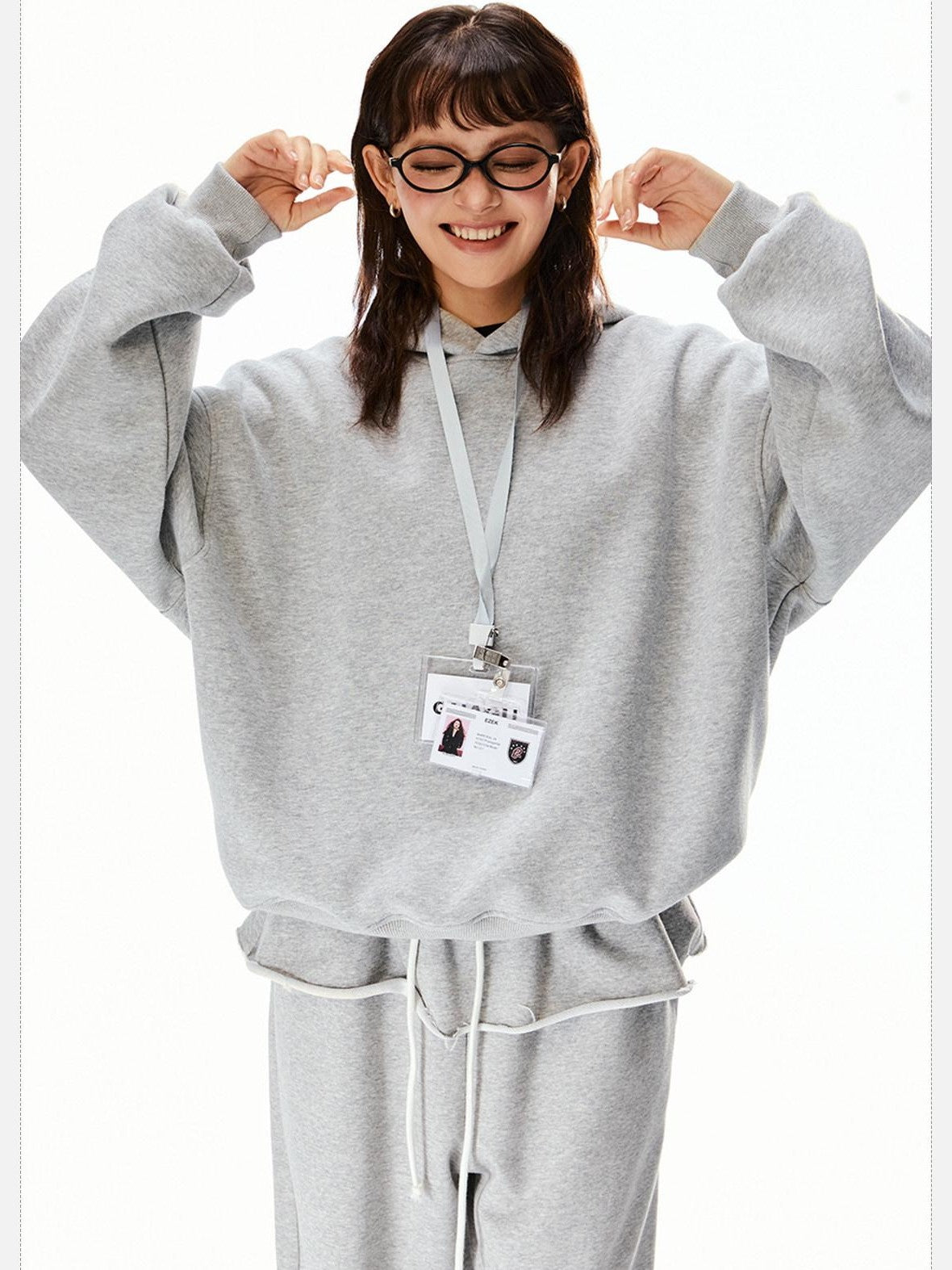 EZEK Vintage Gray Hooded Loose Fit Pocket Women's Cotton Blend Sweatshirts
