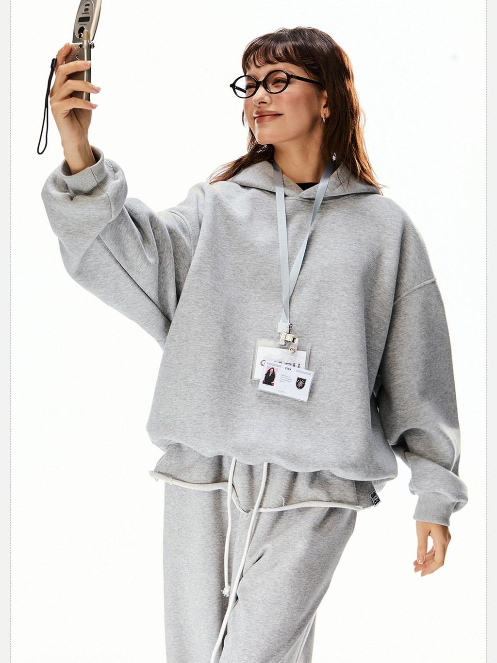 EZEK Vintage Gray Hooded Loose Fit Pocket Women's Cotton Blend Sweatshirts