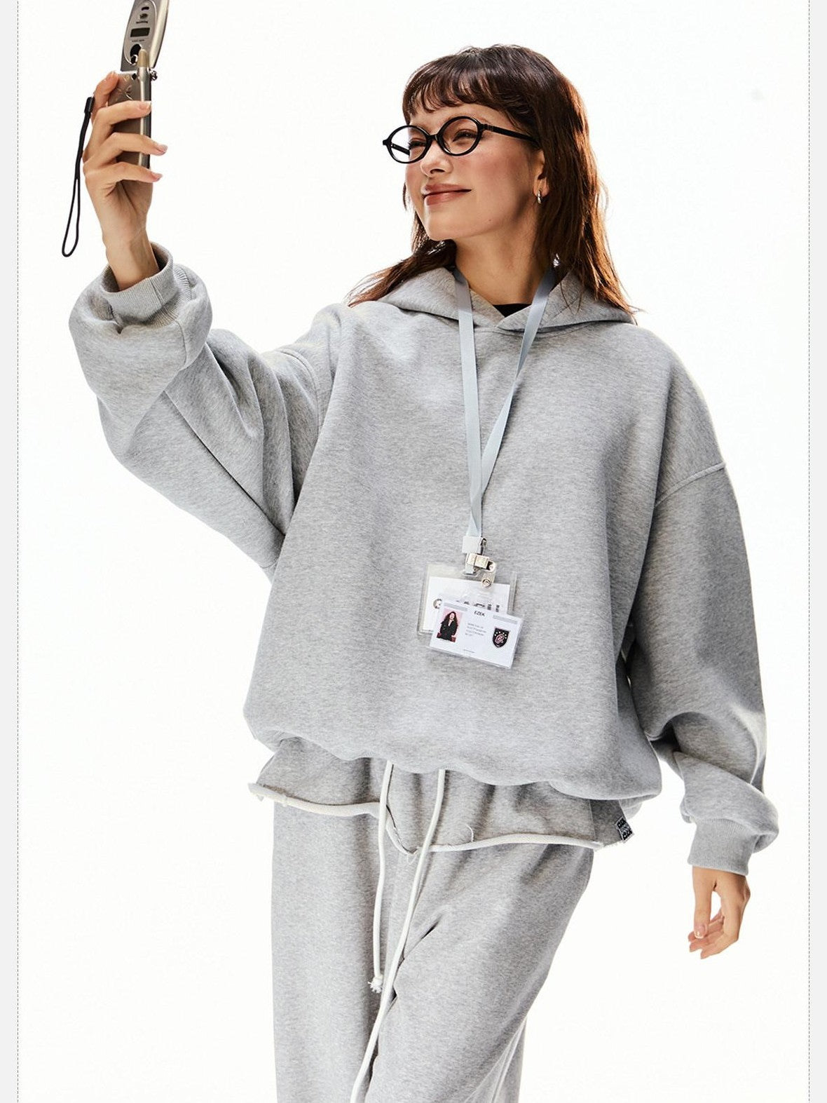 EZEK Vintage Gray Hooded Loose Fit Pocket Women's Cotton Blend Sweatshirts