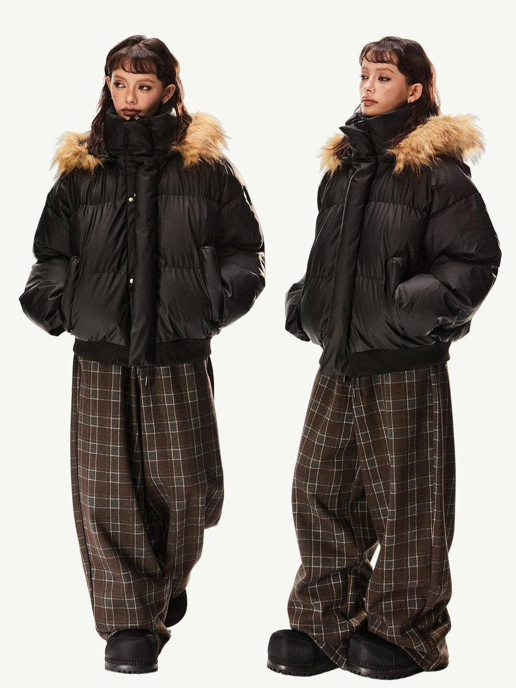 EZEK Vintage High Collar Fur Trim Hood Pockets Women's Polyester Puffer Jackets