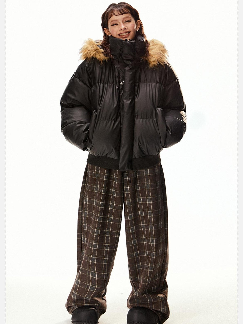 EZEK Vintage High Collar Fur Trim Hood Pockets Women's Polyester Puffer Jackets