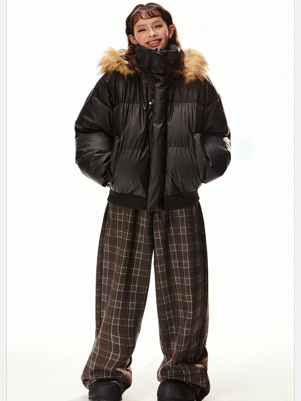 EZEK Vintage High Collar Fur Trim Hood Pockets Women's Polyester Puffer Jackets