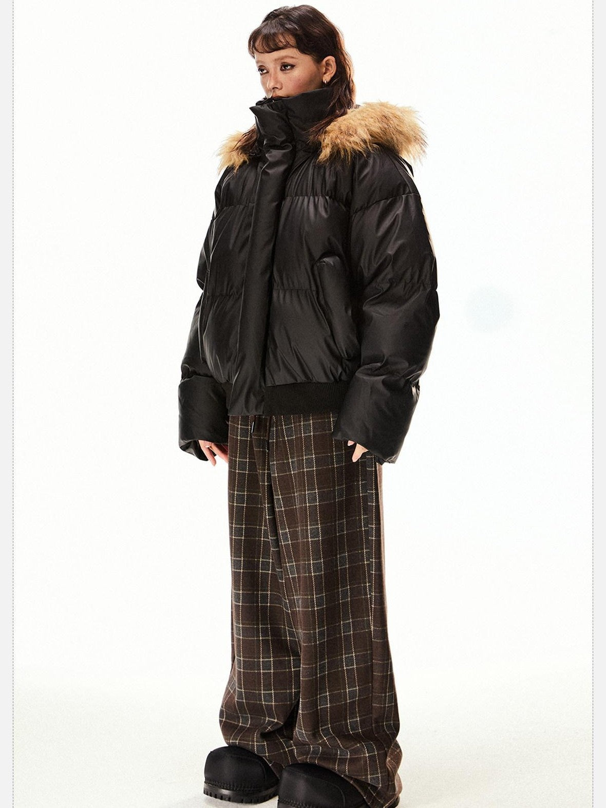 EZEK Vintage High Collar Fur Trim Hood Pockets Women's Polyester Puffer Jackets