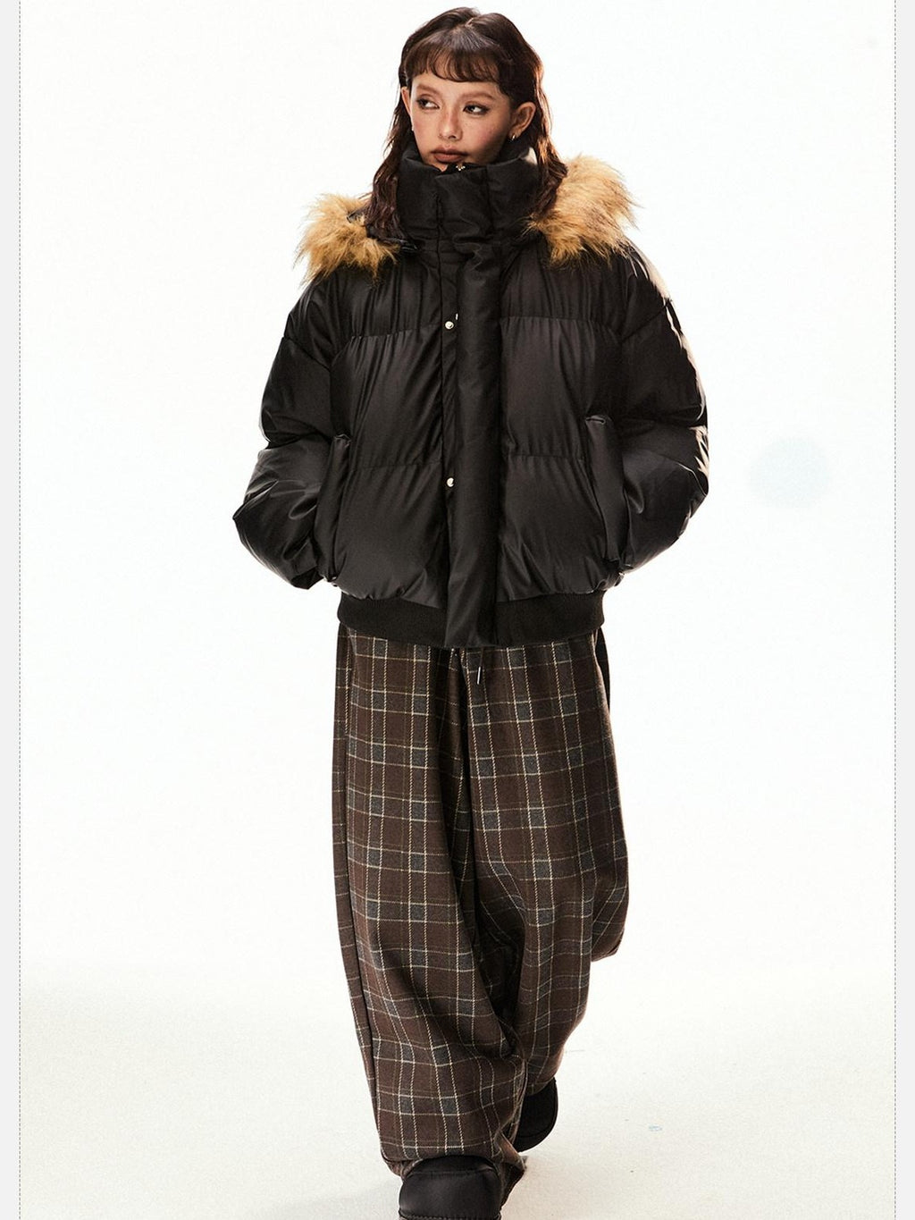 EZEK Vintage High Collar Fur Trim Hood Pockets Women's Polyester Puffer Jackets