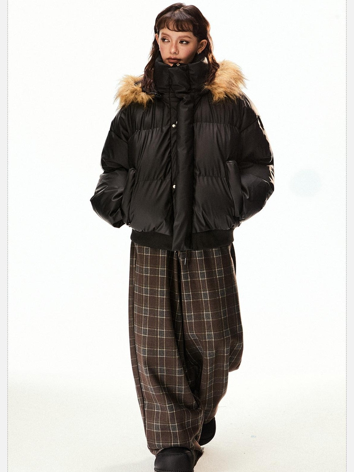 EZEK Vintage High Collar Fur Trim Hood Pockets Women's Polyester Puffer Jackets