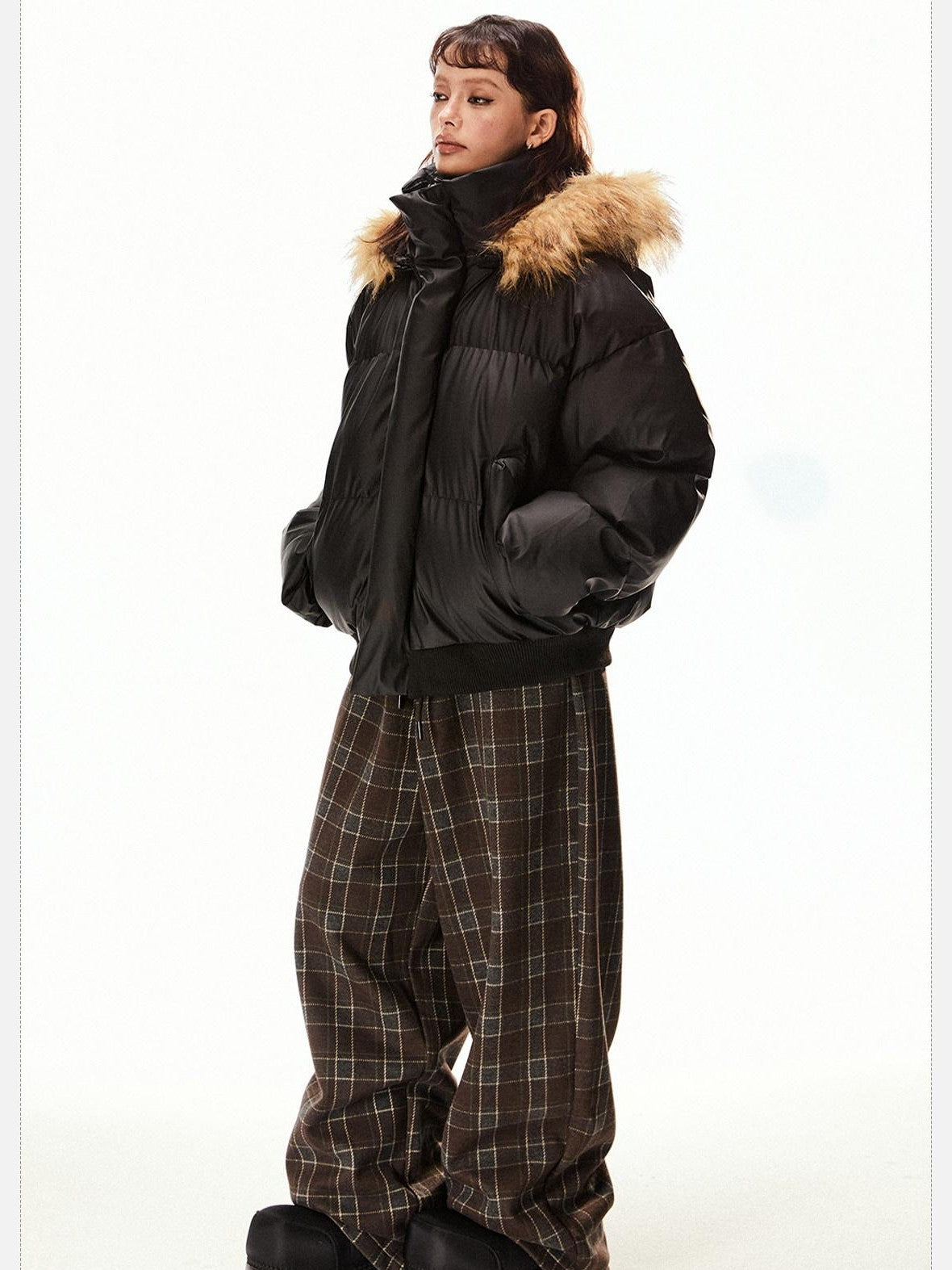 EZEK Vintage High Collar Fur Trim Hood Pockets Women's Polyester Puffer Jackets